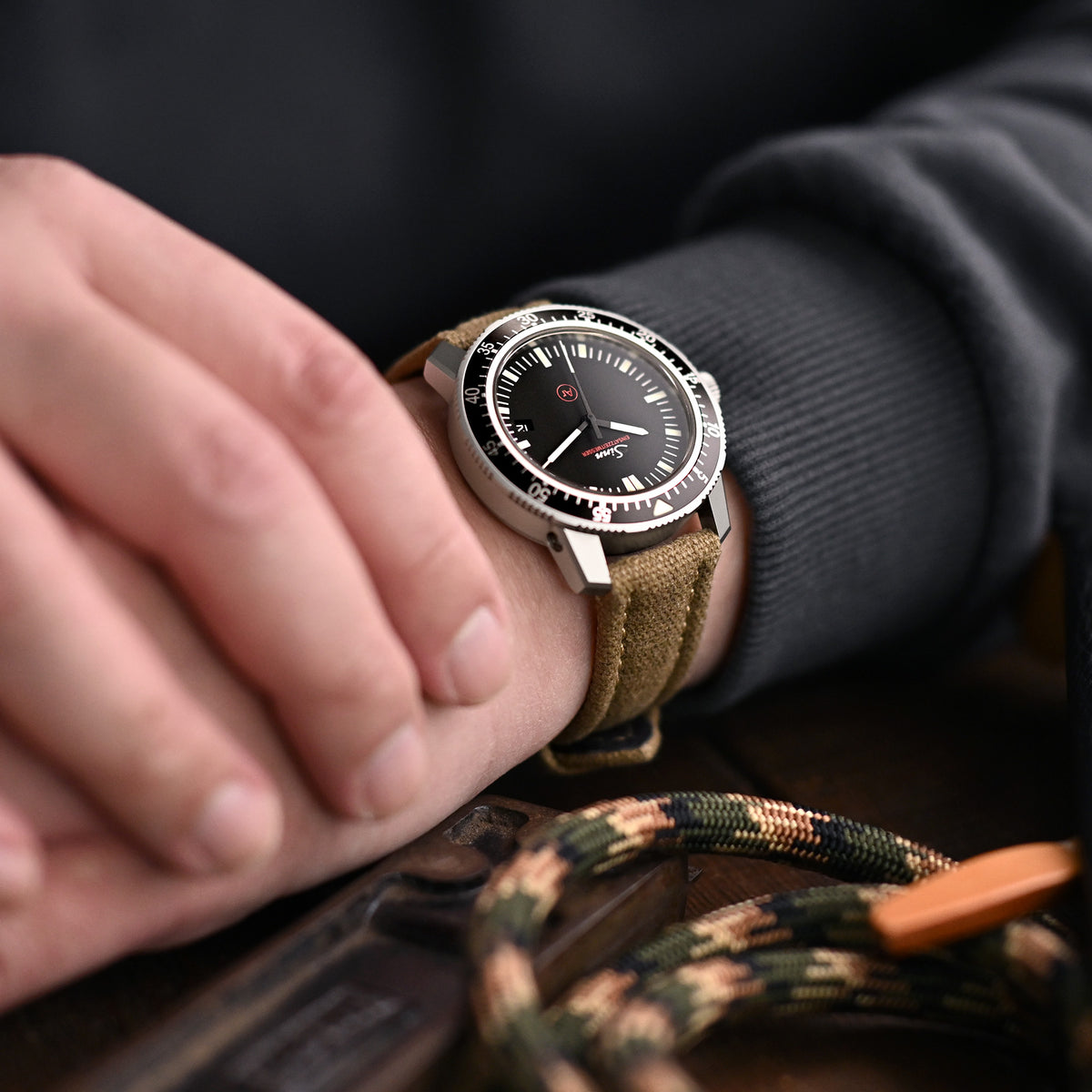 Aviator Style Khaki Canvas Quick Release Watch Band, 20mm or 22mm