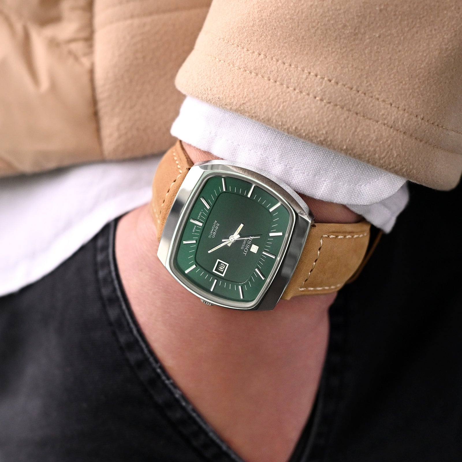 Tan Color Tapered Nubuck Leather Watch Band, 22mm or 24mm Strapcode Watch Bands