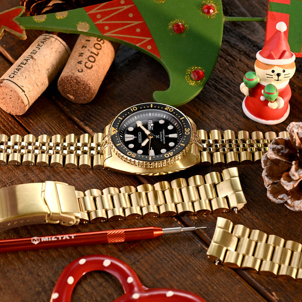 22mm Super-J Louis Gold Stainless Steel Band for Seiko Turtle