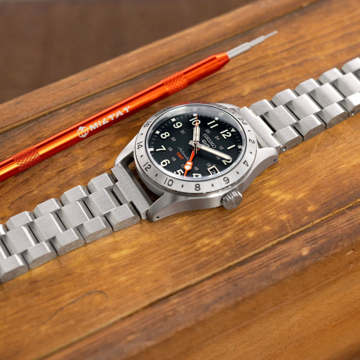 20mm Hexad Watch Band Straight End Lug, 316L Stainless Steel Brushed Diver Clasp