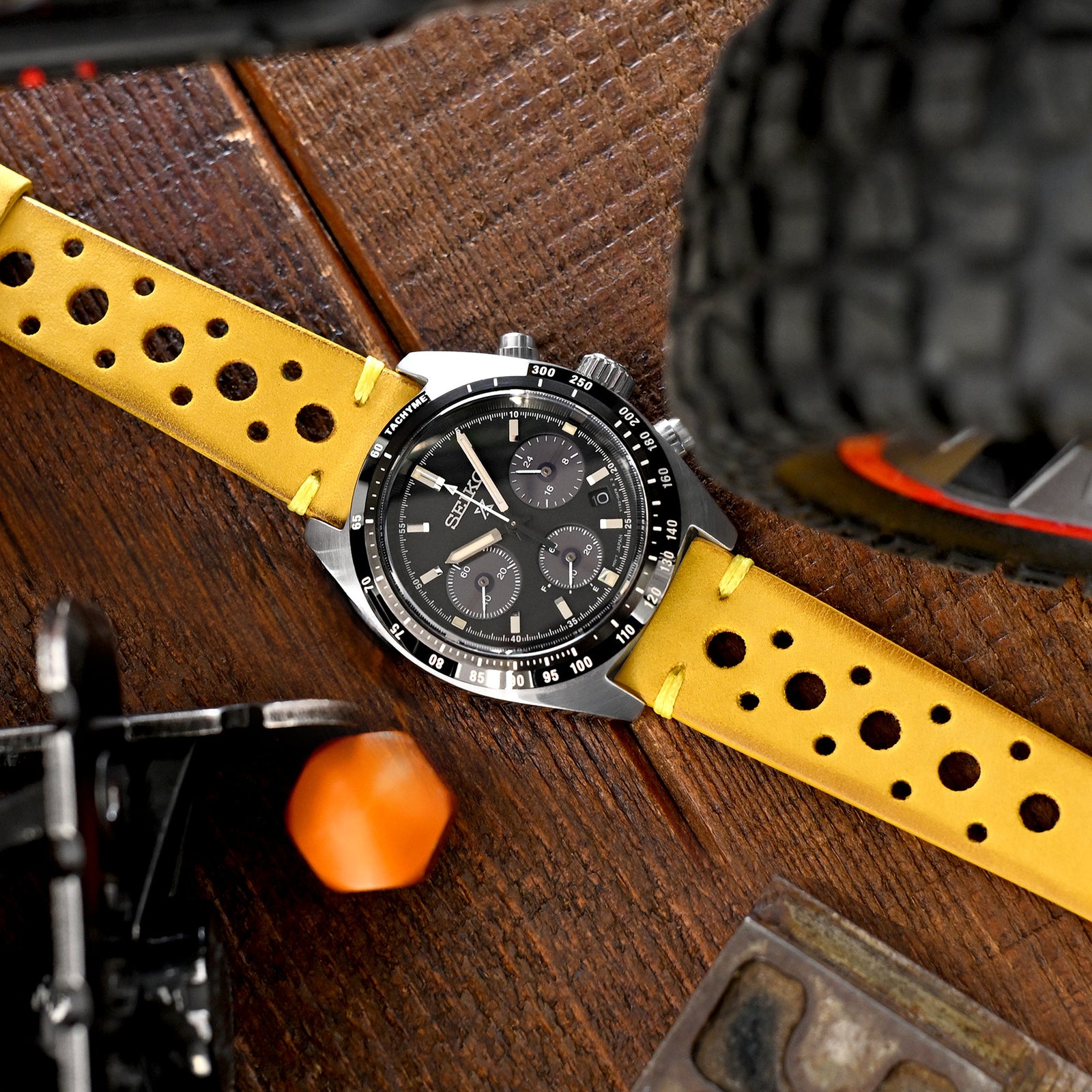 20mm Yellow 100% Italian Handmade Racer Watch Strap Strapcode