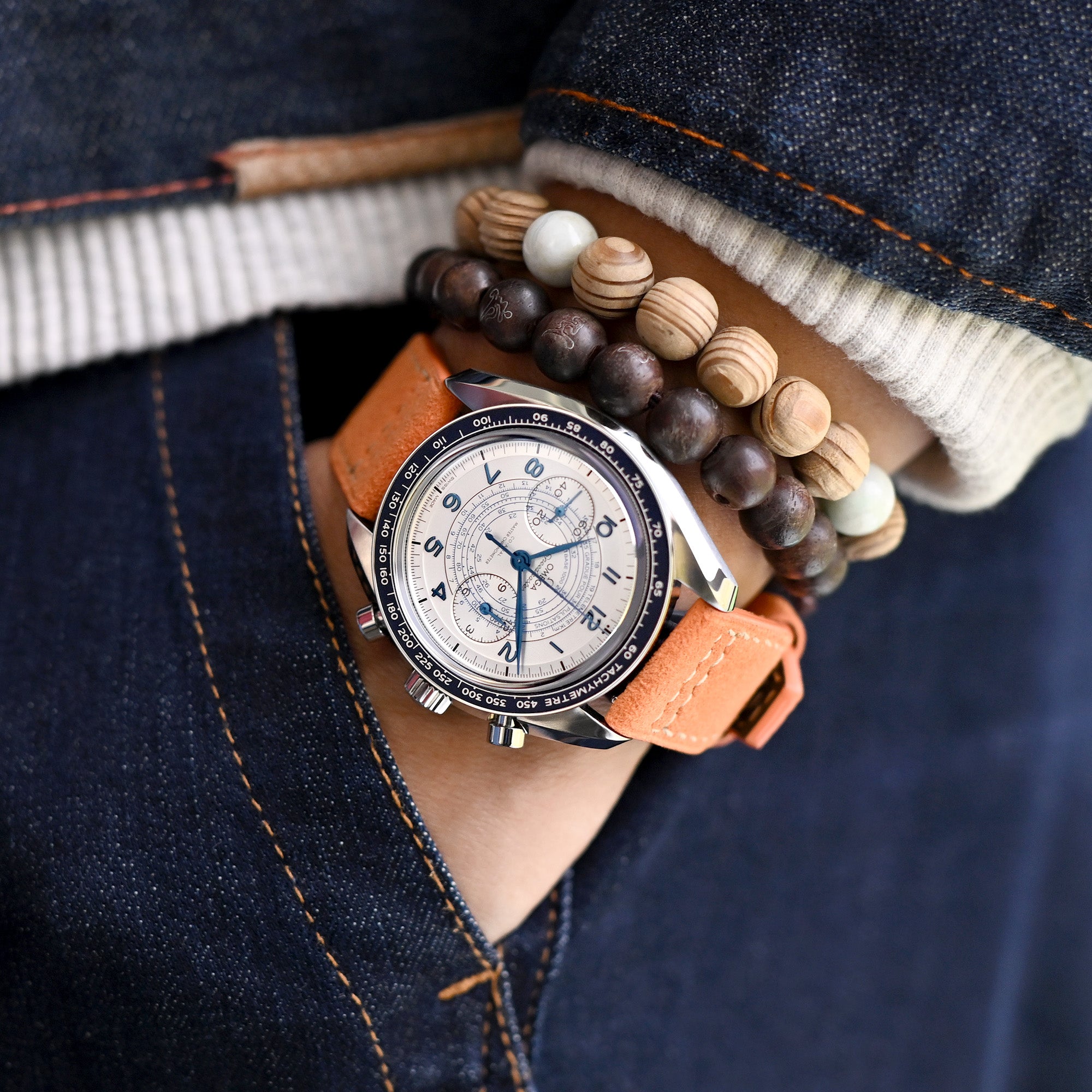 Orange Alcantara Fabric Quick Release Watch Band, Beige Stitching, 20mm, 21mm or 22mm Strapcode watch bands