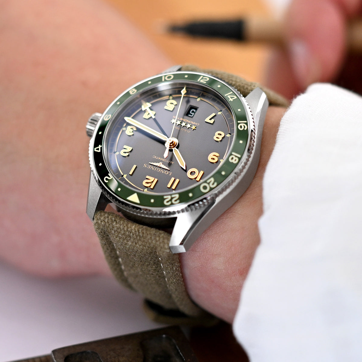 アビエーター スタイル カーキ キャンバス クイックリリース 時計バンド、20mm または 22mm