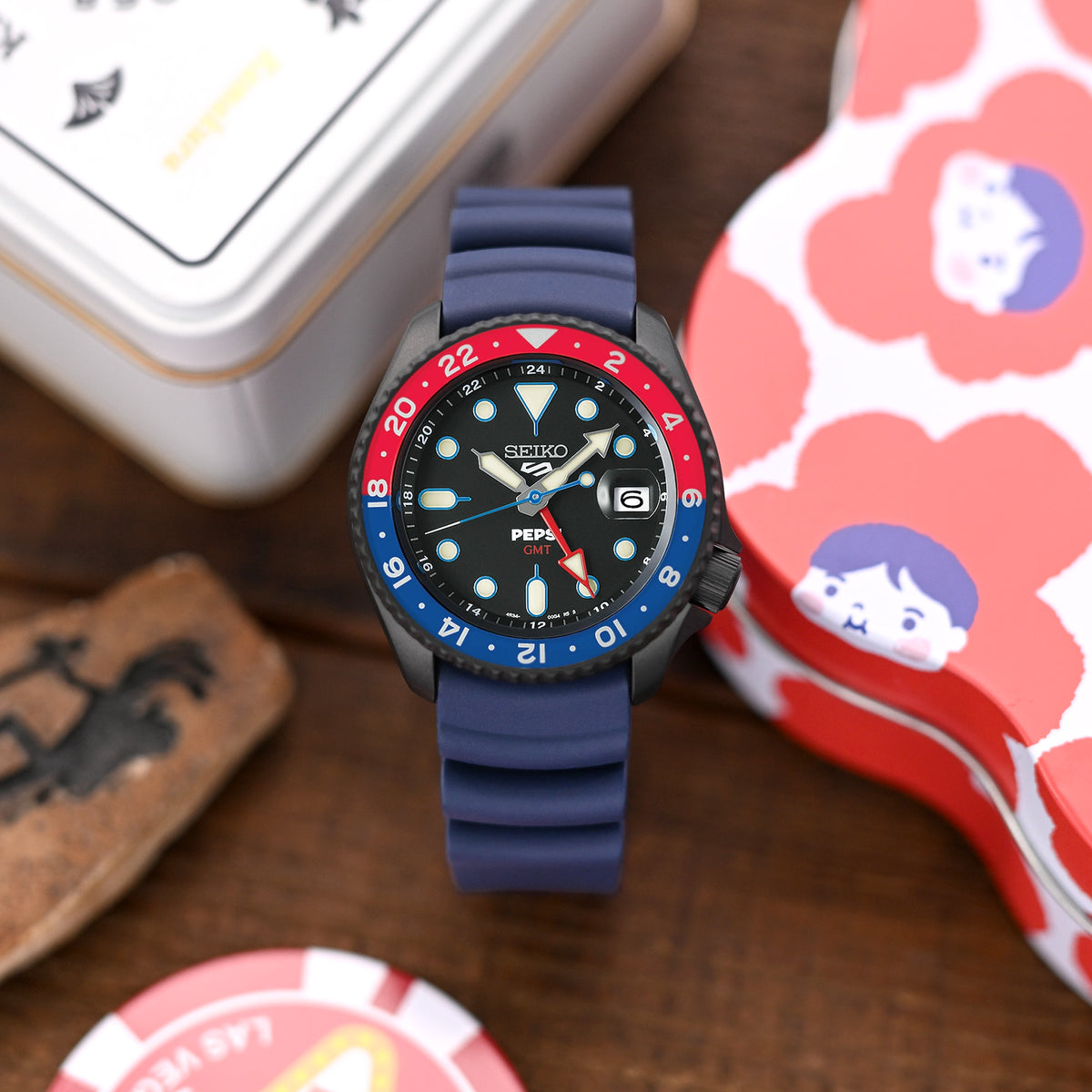 Q.R. Cinturino Orologio Firewave Resiliente in Gomma FKM Curva, Blu Navy 22mm