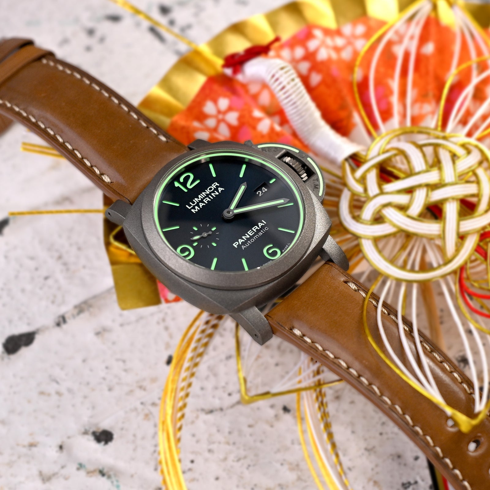 Pam Collection, Bourbon Horween Genuine Shell Cordovan Leather Watch Strap for Panerai, Beige Stitching Strapcode watch bands