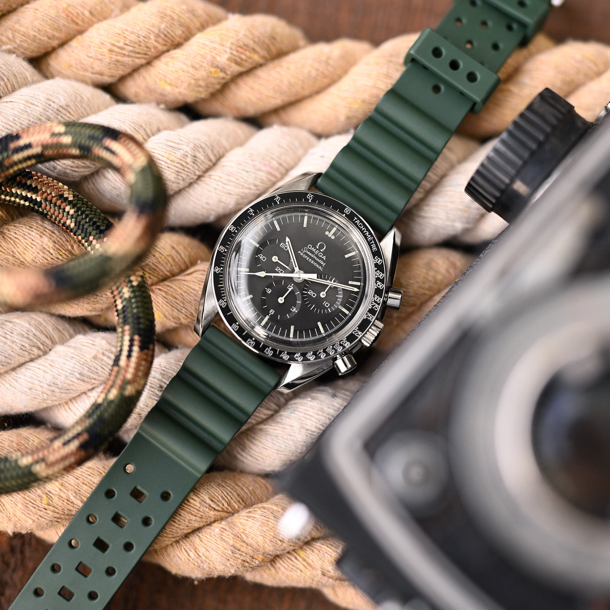 سوار غطس مطاطي FKM أخضر داكن 20 مم بإطلاق سريع، تشطيب مصقول