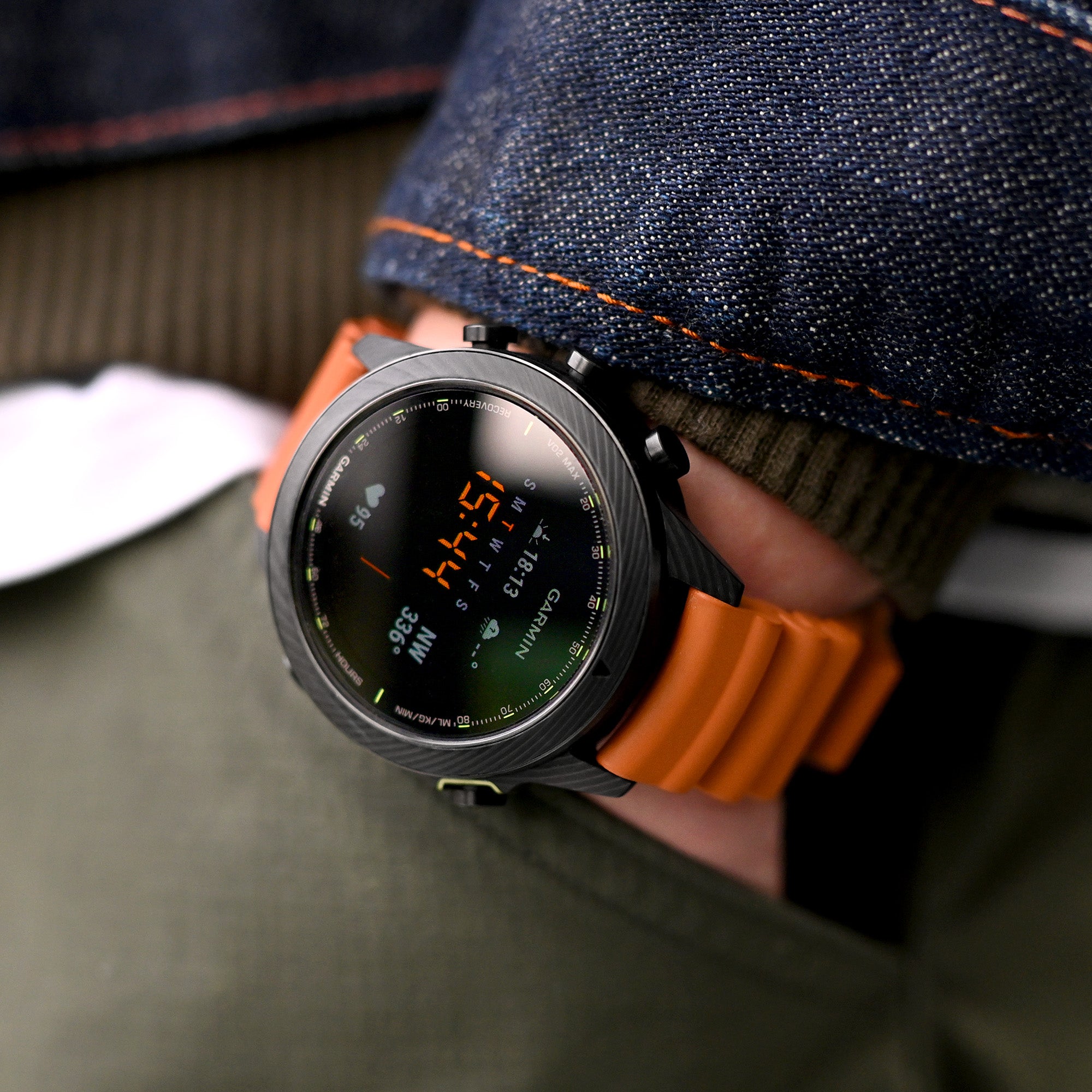Q.R. Firewave Resilient Curved End FKM rubber Watch Strap, Burnt Orange 22mm