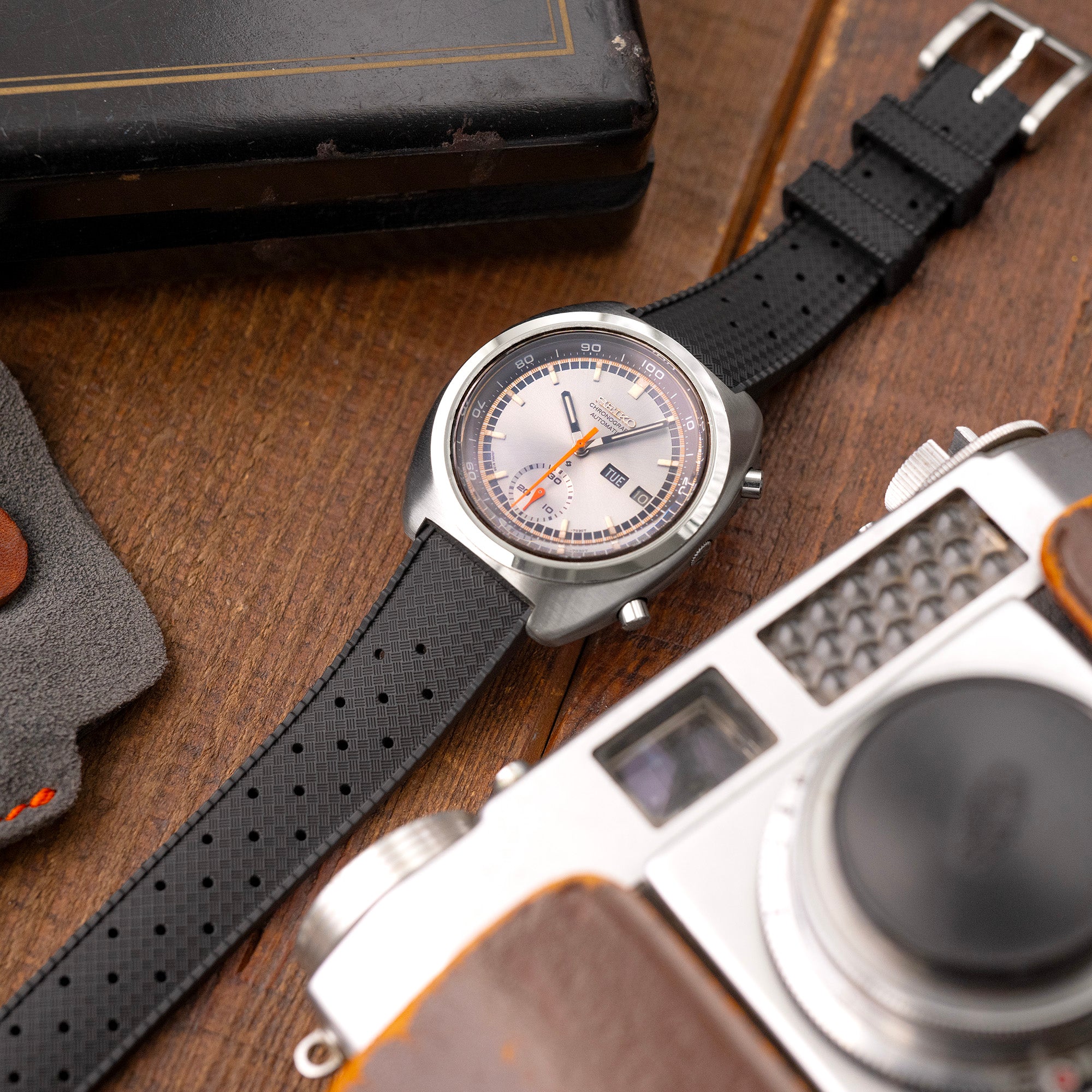 Quick Release Black Tropical-Style Pro FKM rubber watch strap, 20mm or 22mm Strapcode Watch Bands