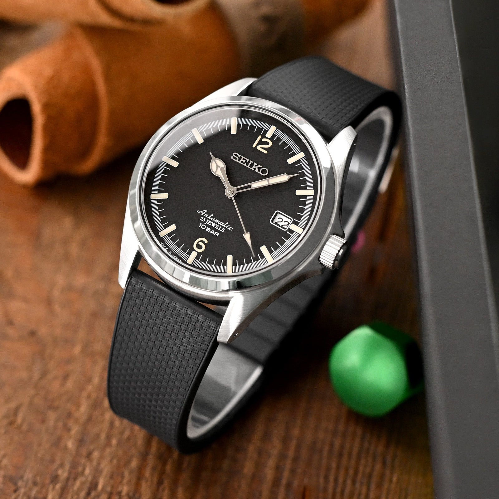 20mm FKM32 Black Rubber Quick Release Watch Band, Deployment Clasp Strapcode watch bands