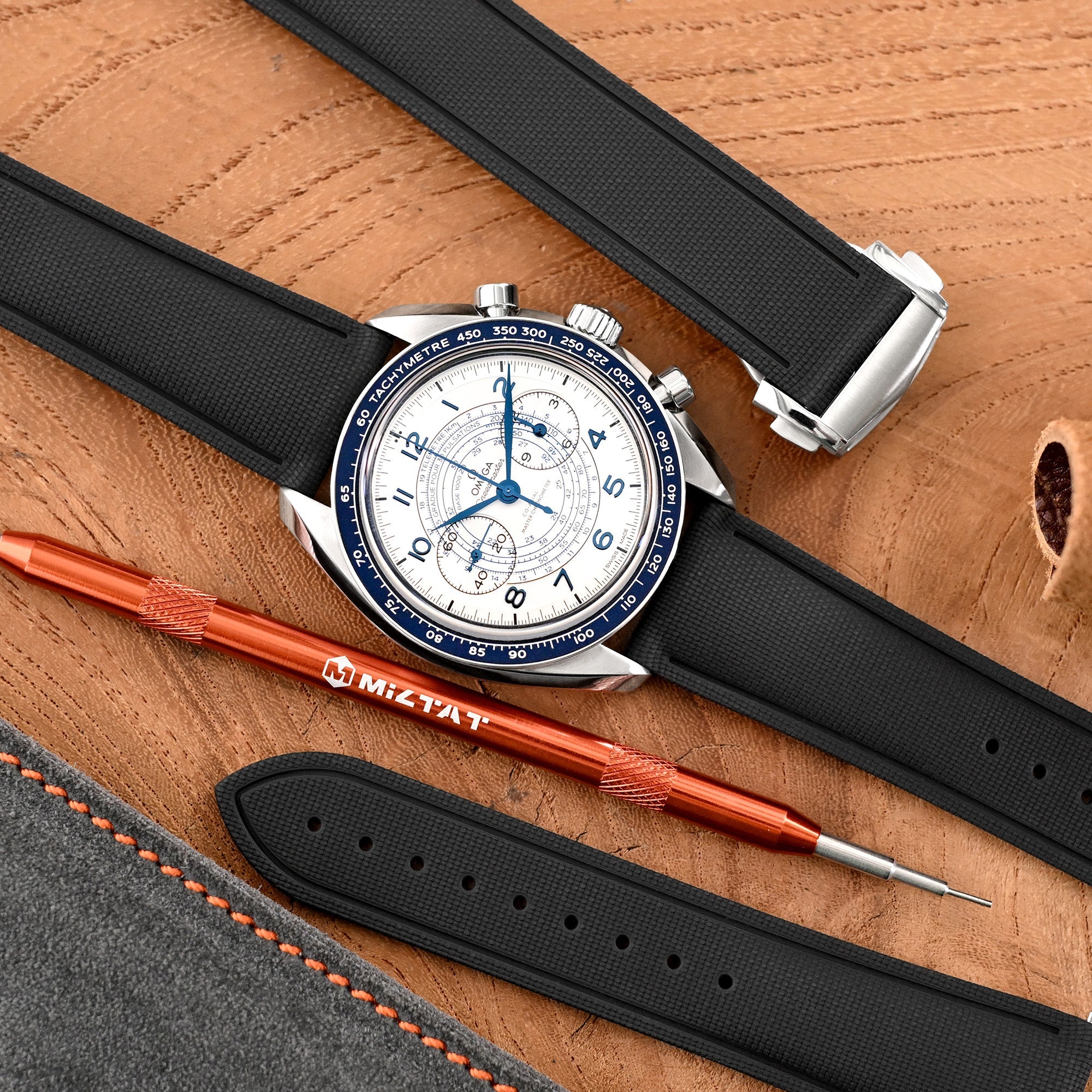 21mm FKM33 Black Rubber Quick Release Watch Band, Deployment Clasp Strapcode watch bands