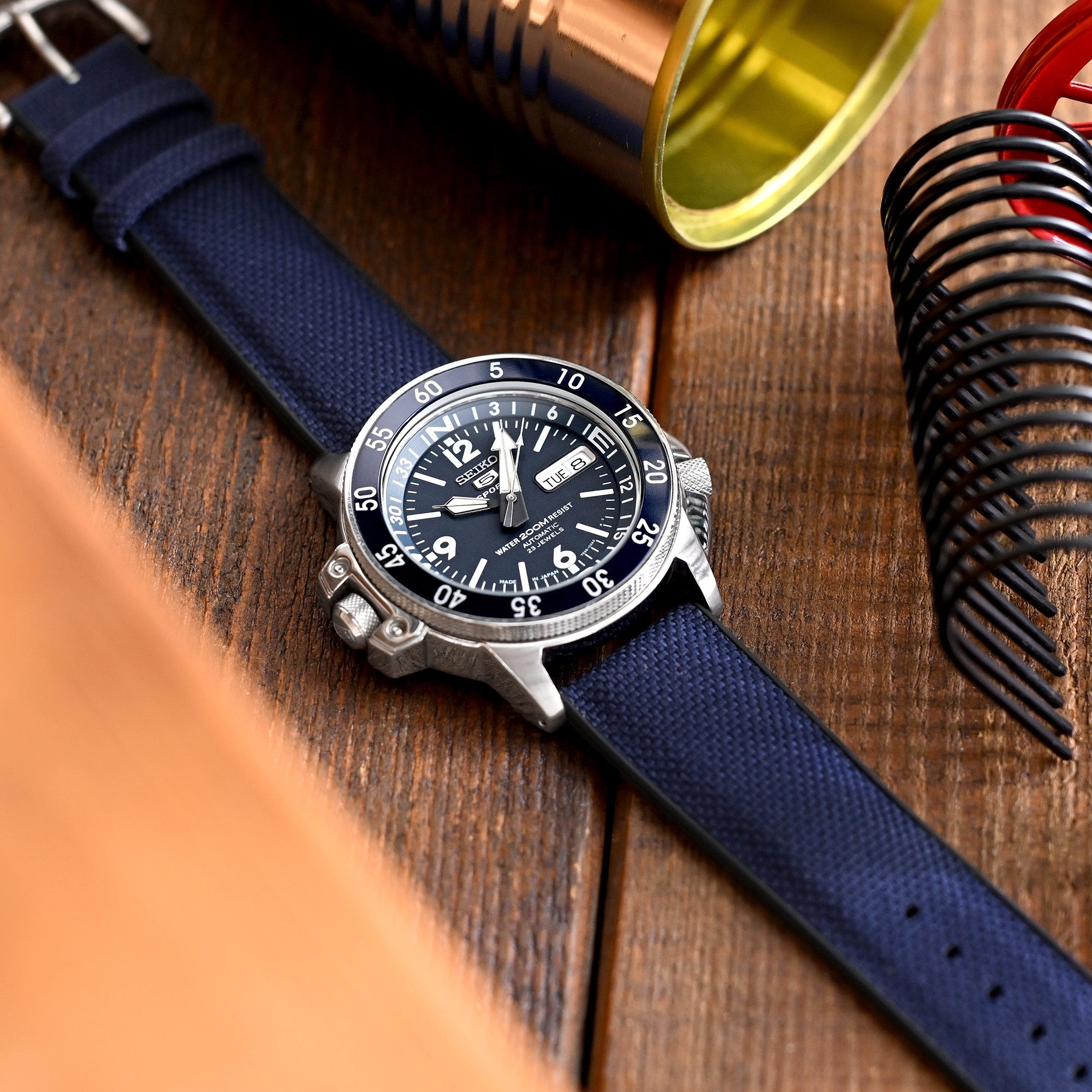 Navy Blue Sailcloth FKM Quick Release Rubber Watch Band | Strapcode