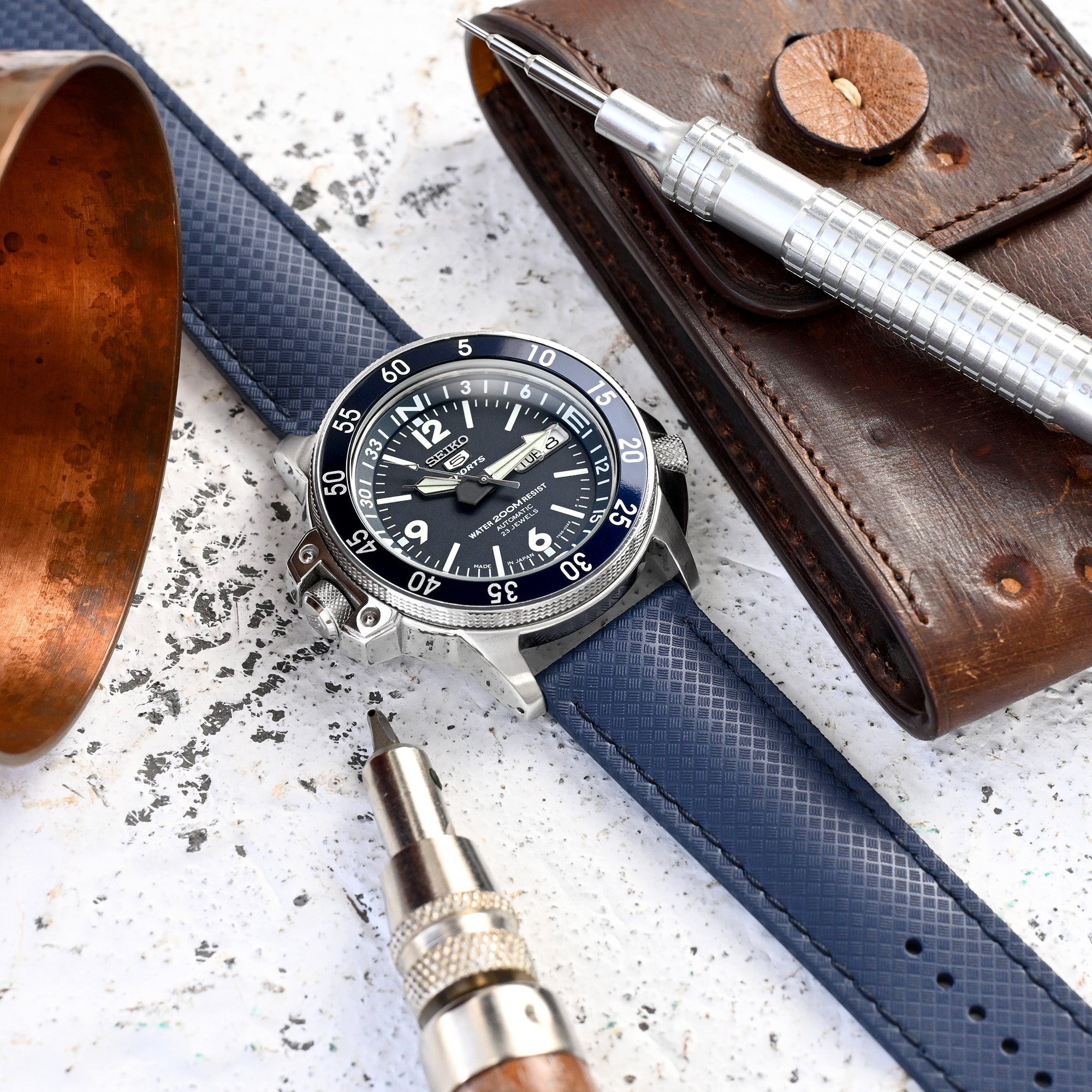 Navy Blue FKM37 Rubber Q.R. Deployant Watch Band, | Strapcode