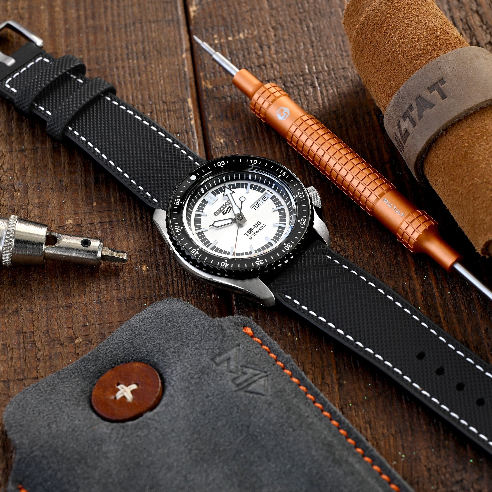 FKM38 Black FKM Quick Release Rubber Watch Band, Brushed | Strapcode