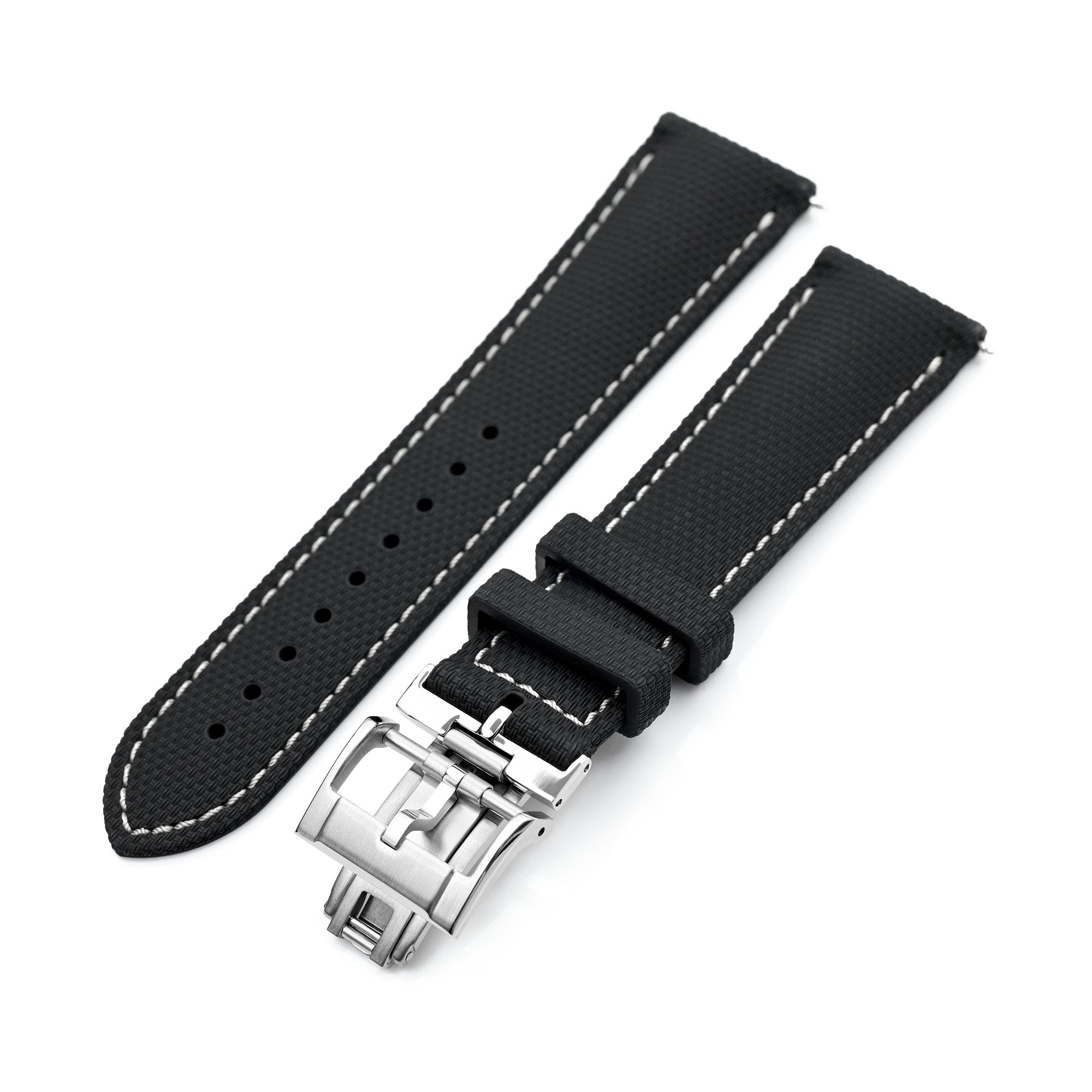 FKM39 Black Deployment FKM Rubber Watch Band Beige Stitch | Strapcode