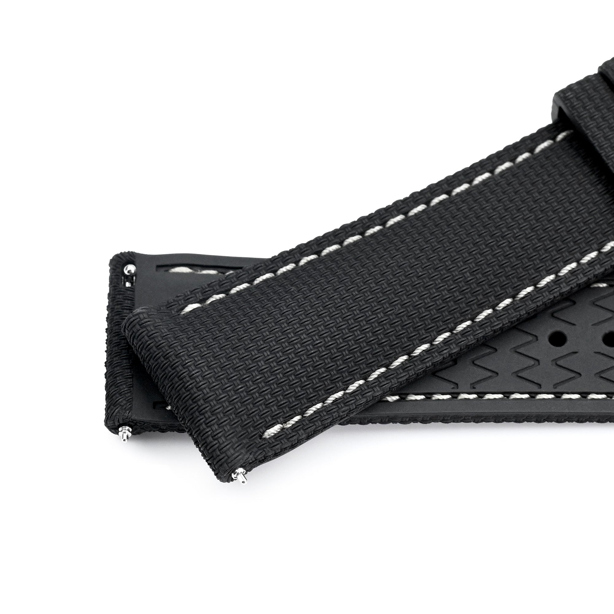 FKM39 Black Deployment FKM Rubber Watch Band Beige Stitch | Strapcode