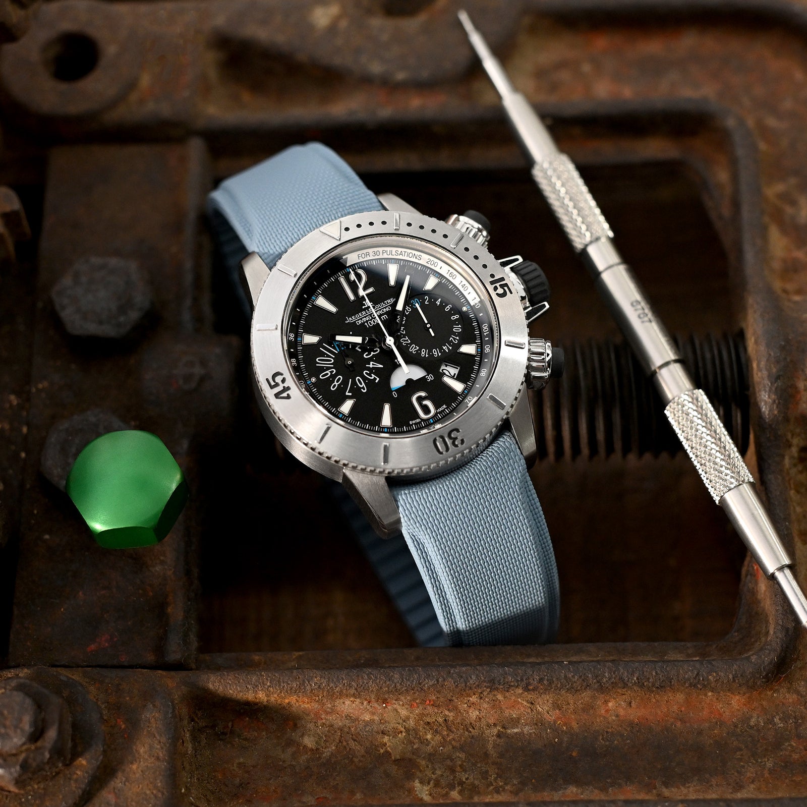 FKM40 Sky Blue Quick Release Butterfly Deployment FKM Rubber Watch Band, 20mm or 22mm Strapcode watch bands