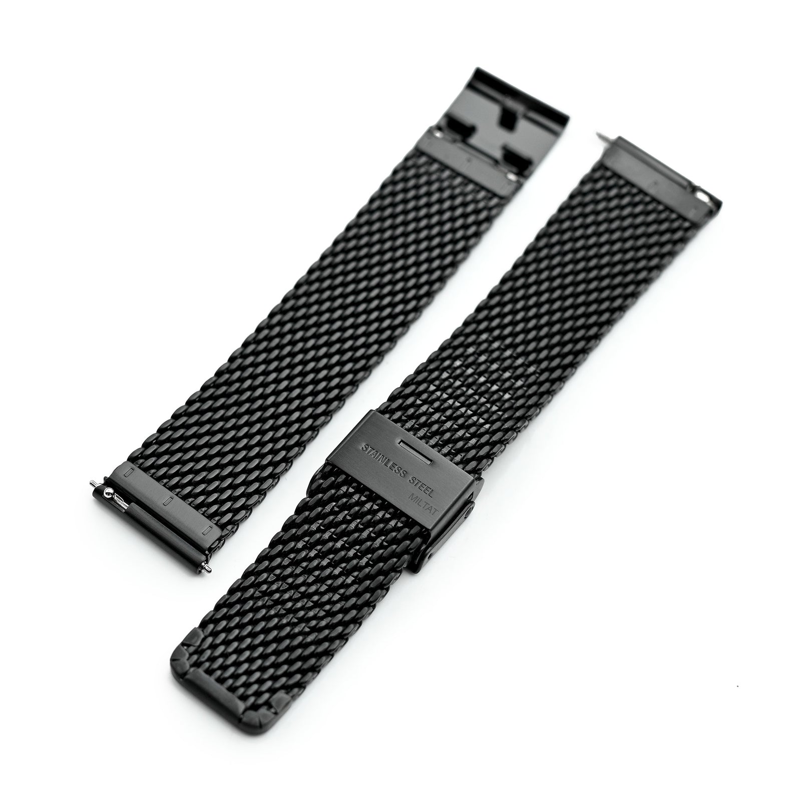 Quick Release Tapered Milanese Mesh Watch Band in PVD Black