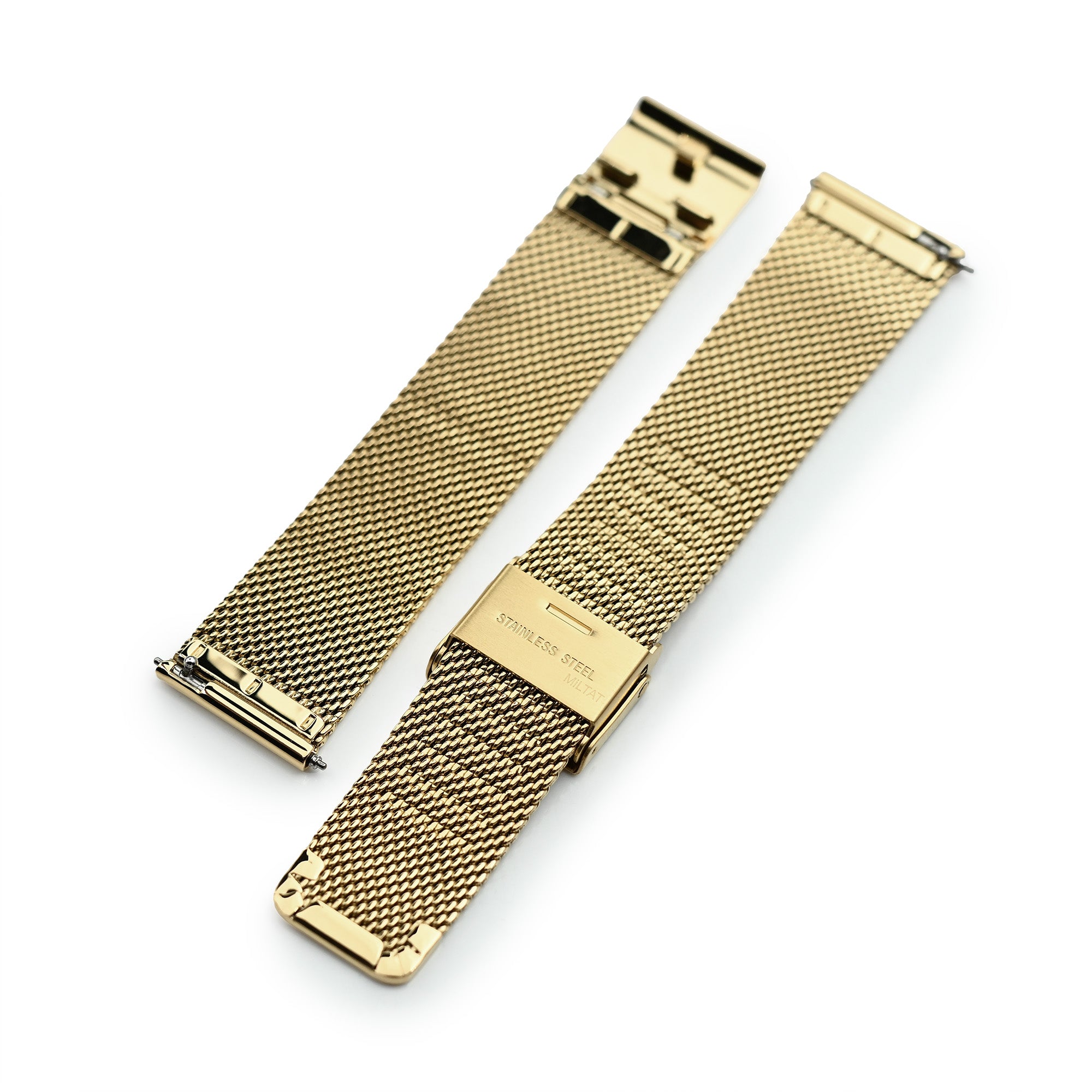 Banda di orologi a maglie Superfine Classic Release Quick, 18mm, 19 mm, 20 mm o 22 mm, oro IP completo