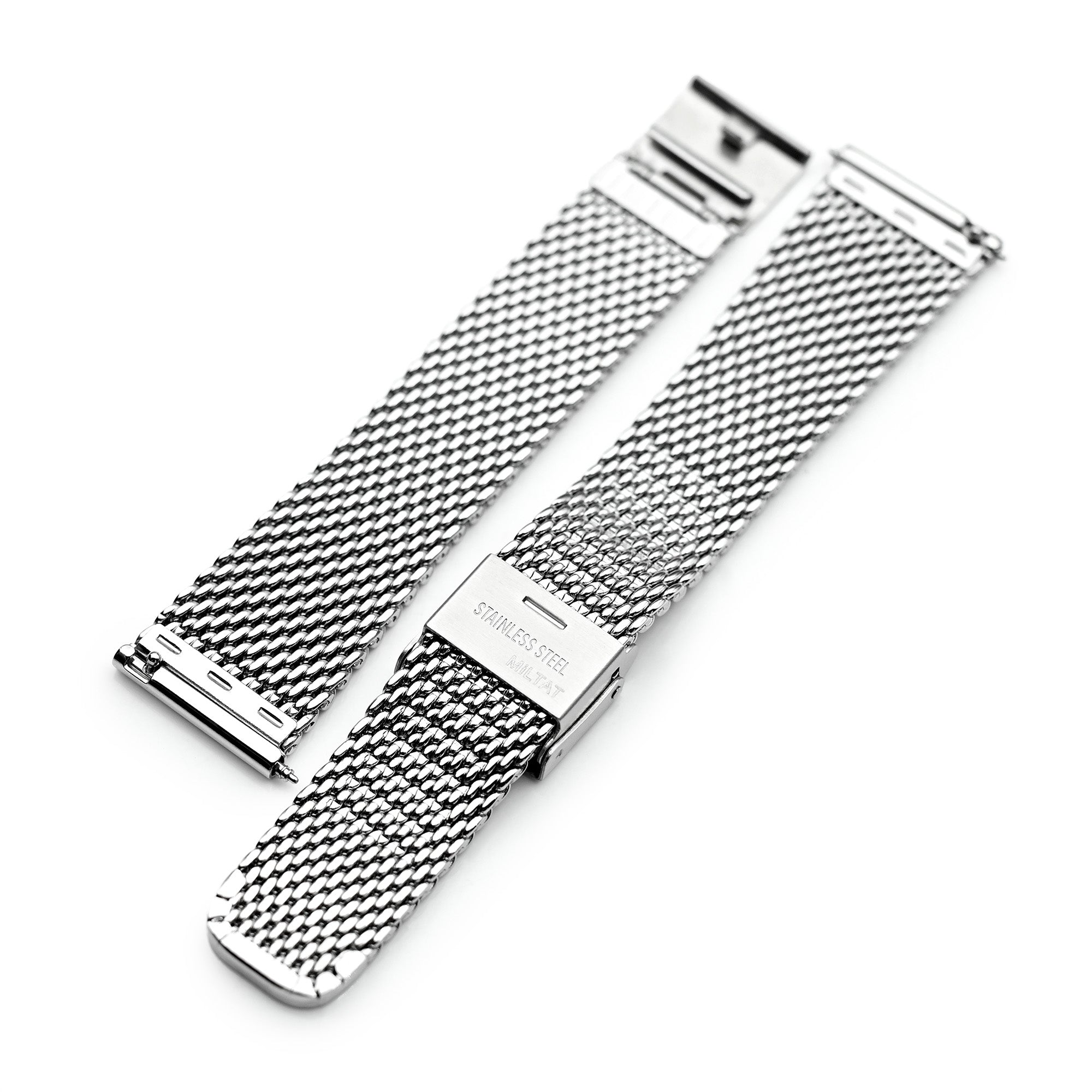 Banda di orologi a maglie milanese affusolata a rilascio rapido, 18 mm, 19 mm, 20 mm, 21 mm o 22 mm, lucido