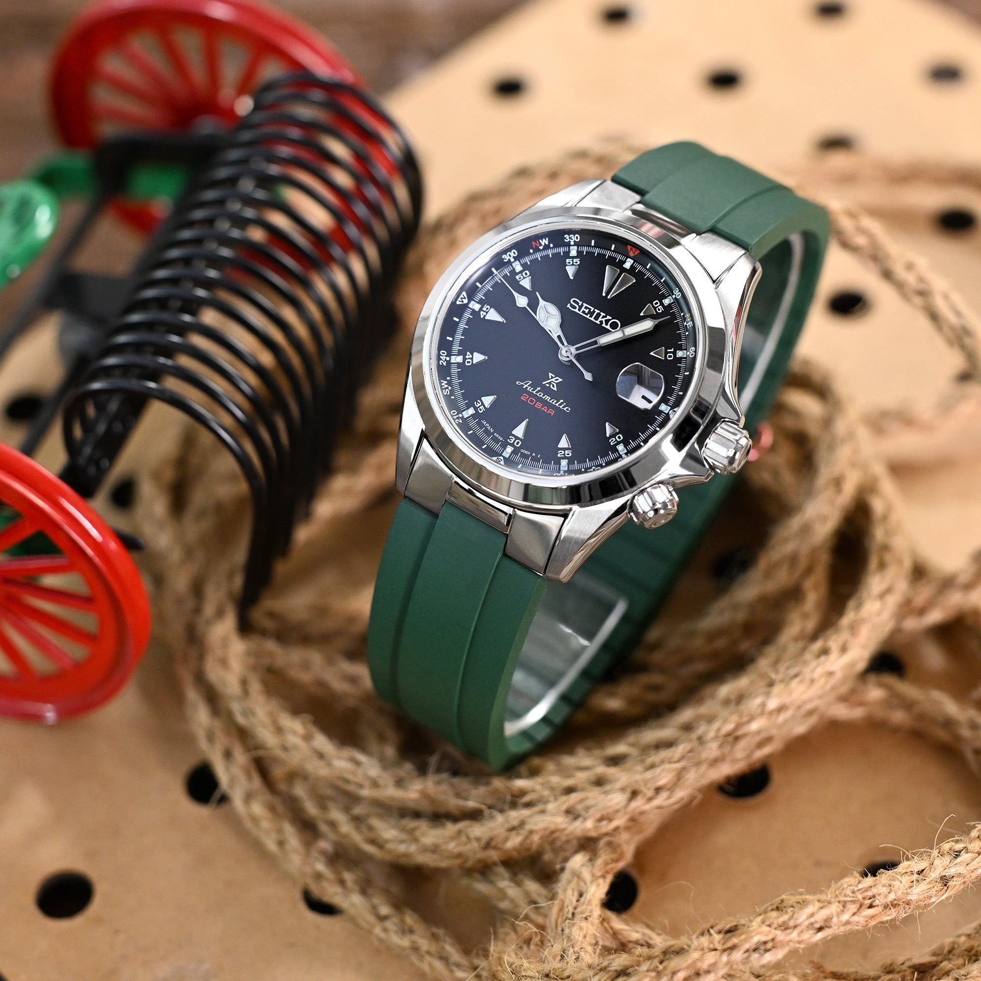 20mm Crafter Blue FKM Strap with Curved End Links For Seiko