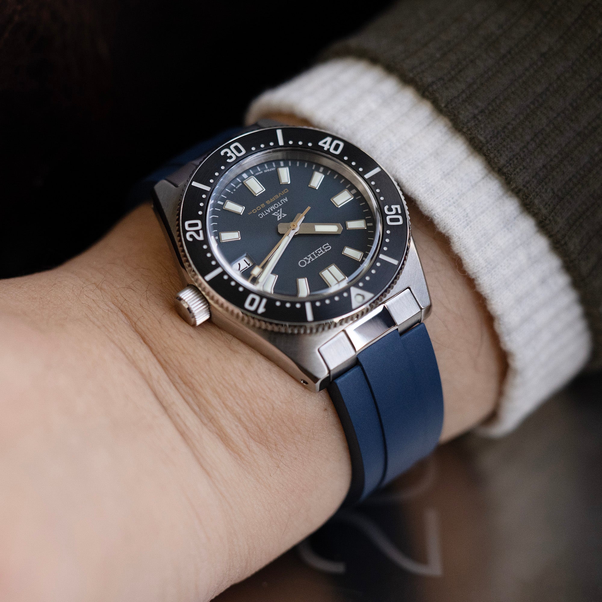 20mm Crafter Blue MX03-143 Blue FKM Rubber Strap With End Links For Seiko 63MAS Diver SPB143 SPB145