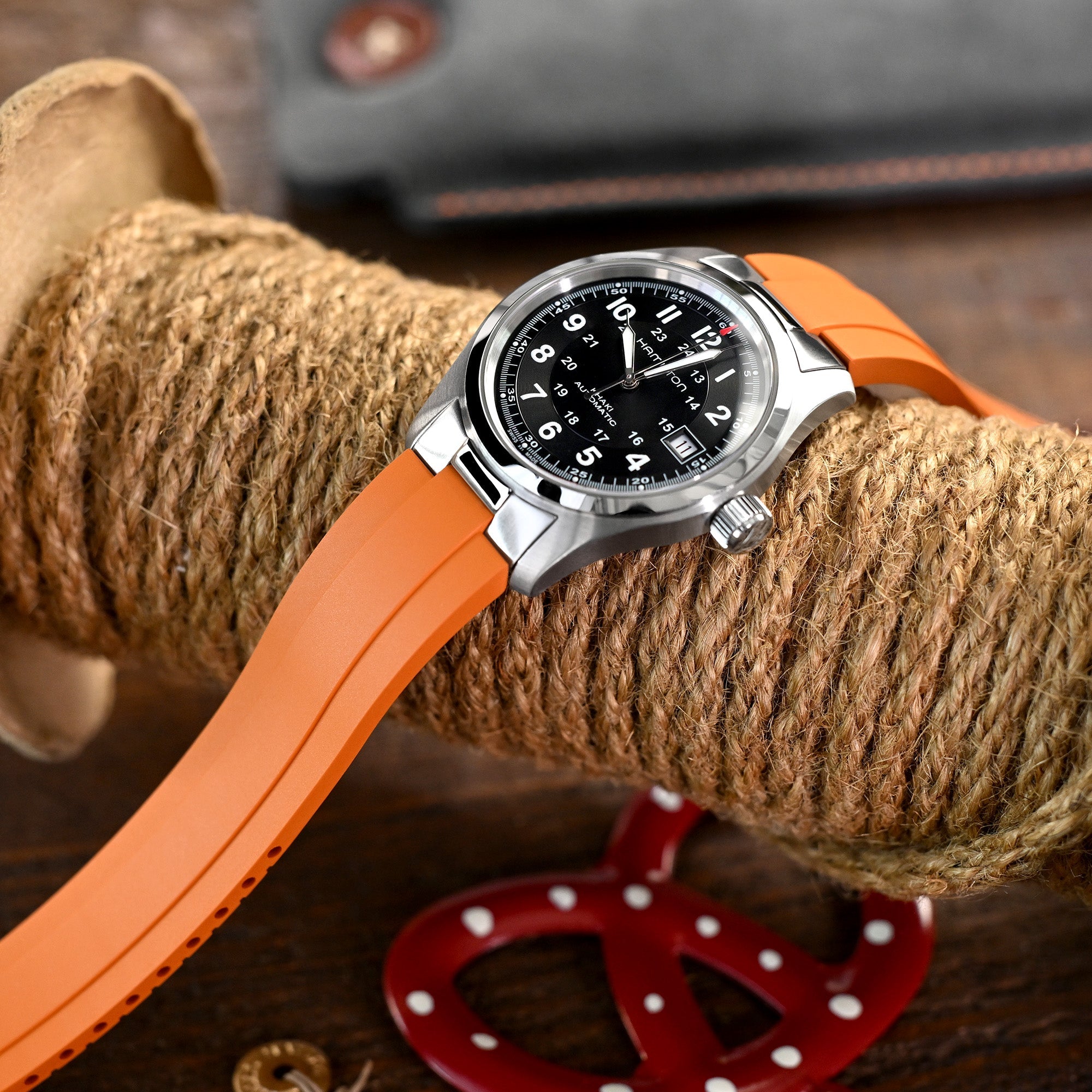 20mm Crafter Blue FKM Strap with Curved End Links For Hamilton