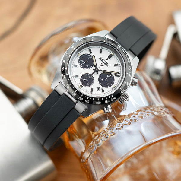 20mm Crafter Blue FKM Strap with Curved End Links For Seiko