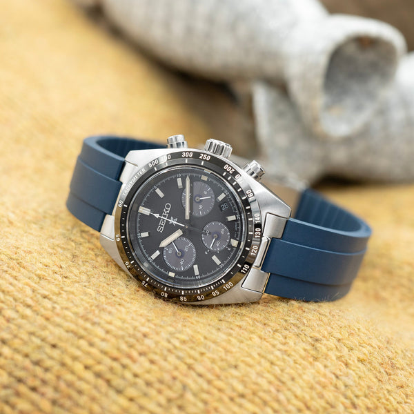 20mm Crafter Blue FKM Strap with Curved End Links For Seiko