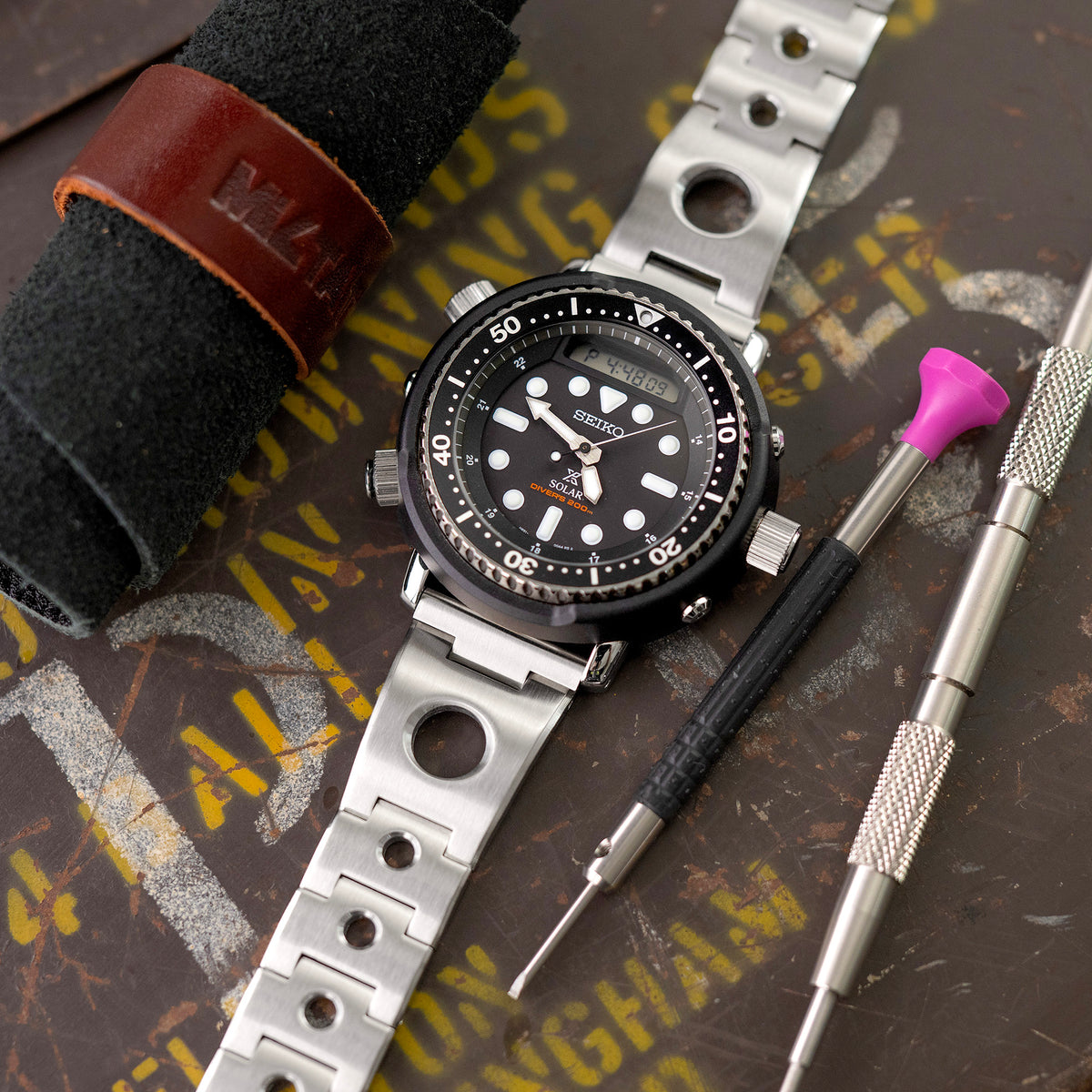 22mm Rollball Watch Band Straight End, 316L Stainless Steel Brushed V-Clasp