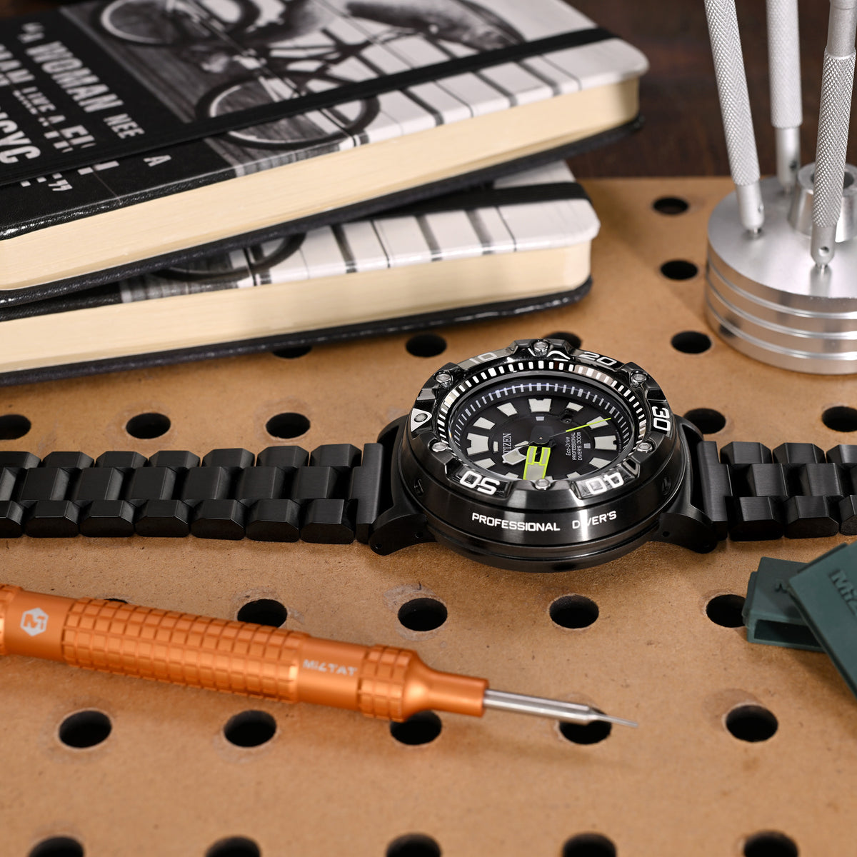 Bracelet Hexad 22mm à extrémité droite, acier inoxydable 316L, revêtement DLC (carbone type diamant), boucle V-Clasp