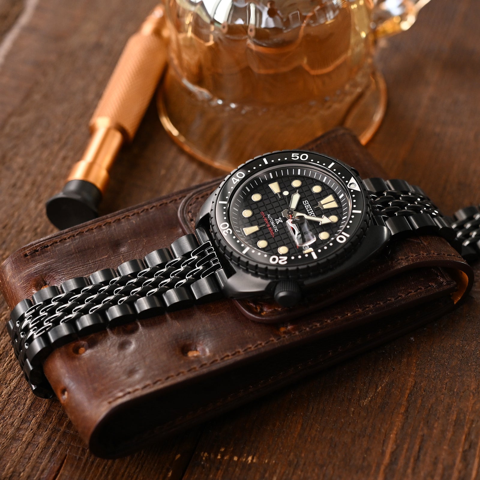 Cinturino Orologio Goma BOR 22mm Estremità Dritta, Acciaio Inox 316L DLC (Diamond-like Carbon), Chiusura V