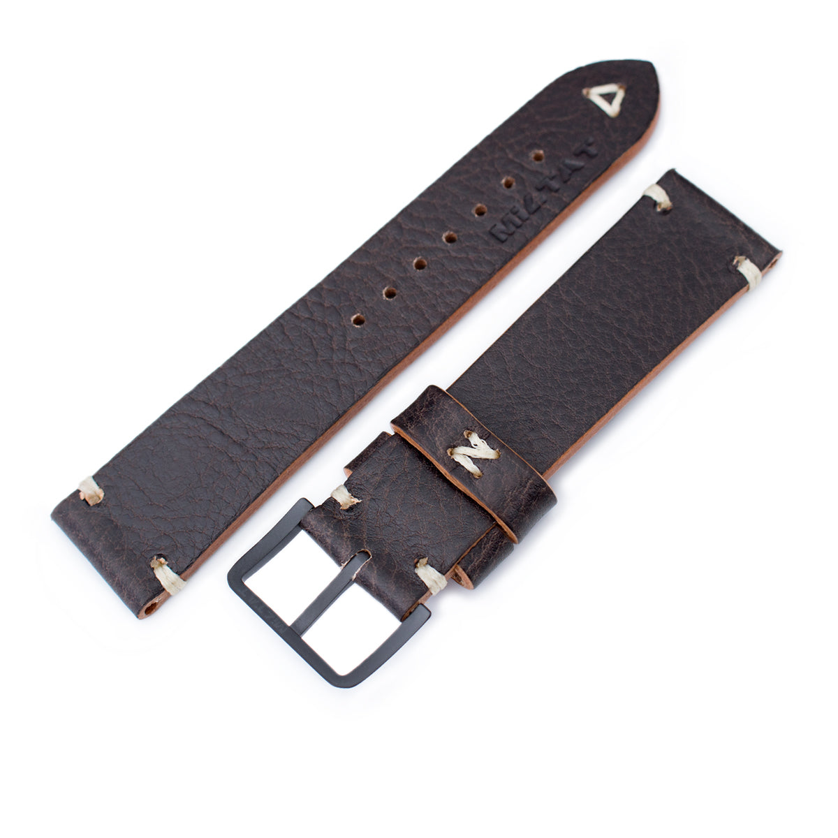 20mm 21mm 22mm MiLTAT Dark Brown Genuine Calf Leather Watch Strap Beige Stitching PVD Black Buckle Strapcode Watch Bands