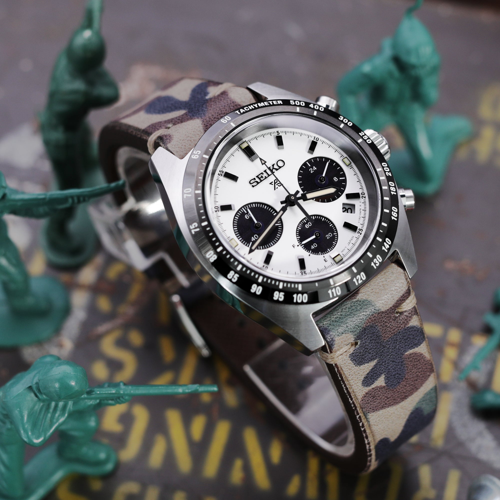 20mm MiLTAT Italian Handmade Camo Pattern Watch Strap 16mm end Khaki Stitching Strapcode Watch Bands