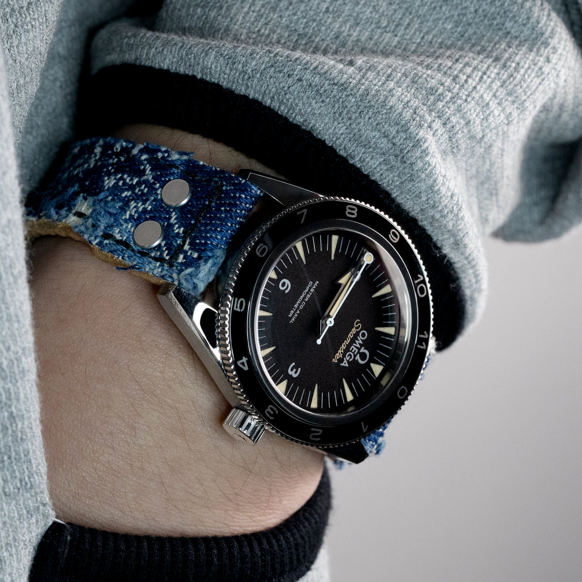 Heavy Distressed Blue Denim Rivet Watch Strap 21mm 22mm