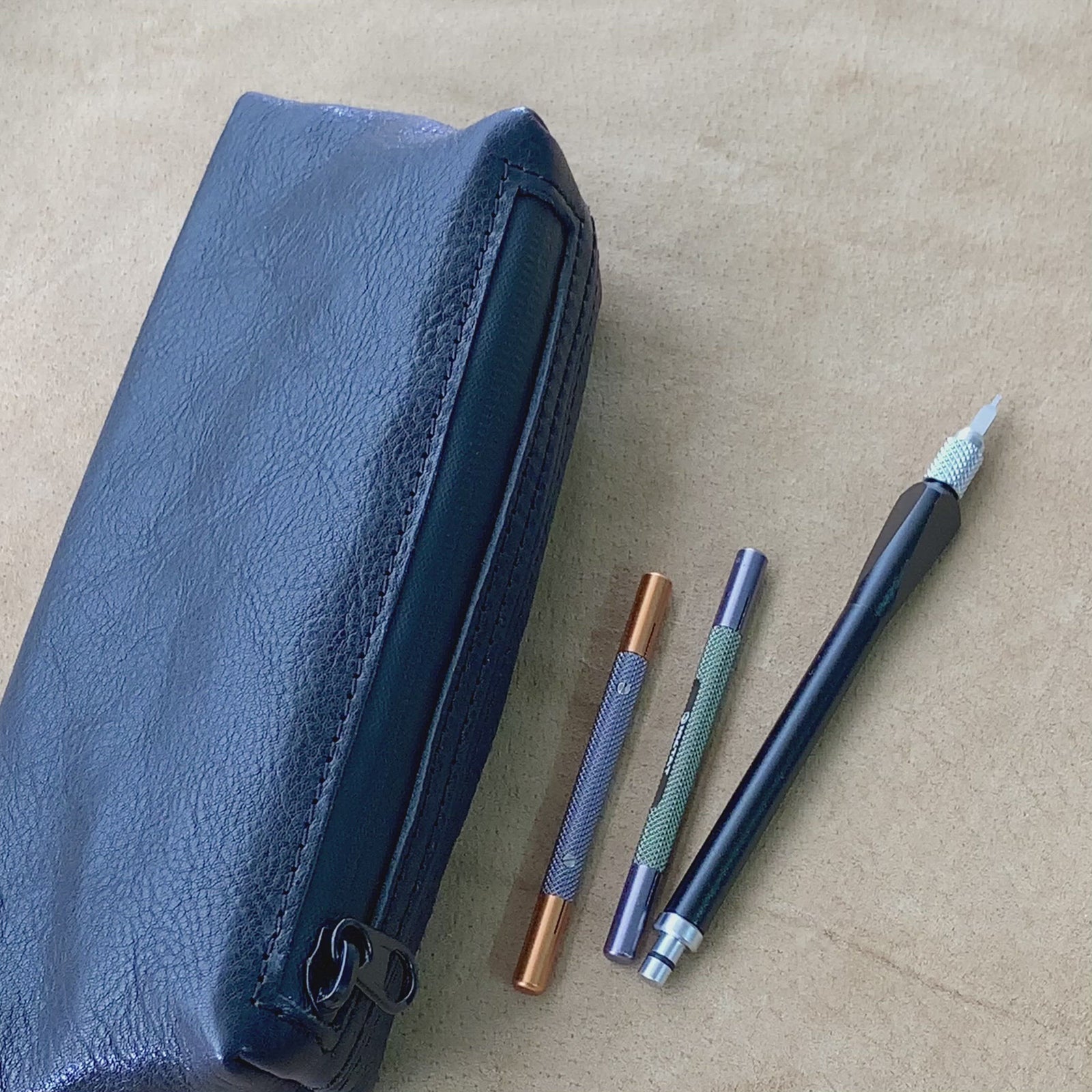 Leather Travel Watch Pouch with Zipper and Storage Compartments