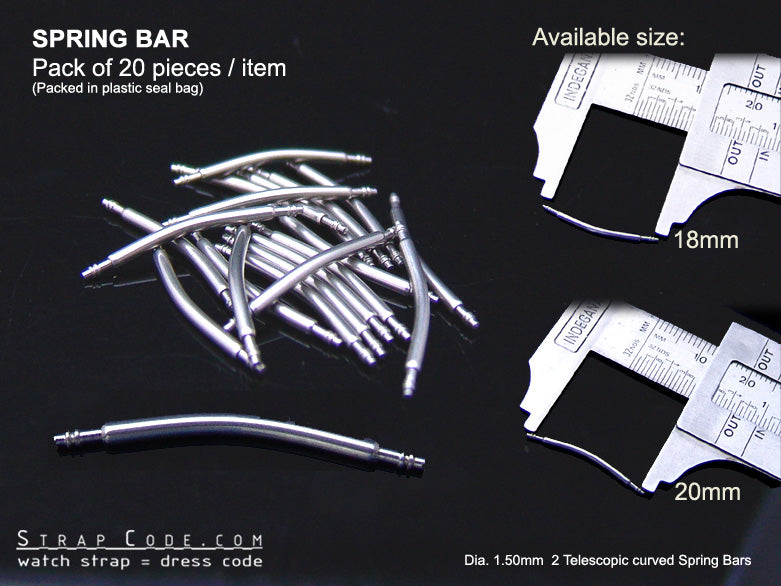 Curved Spring Bars Double Shoulder 1.50mm Dia. (pack of 20 pieces) Strapcode Spring Bars