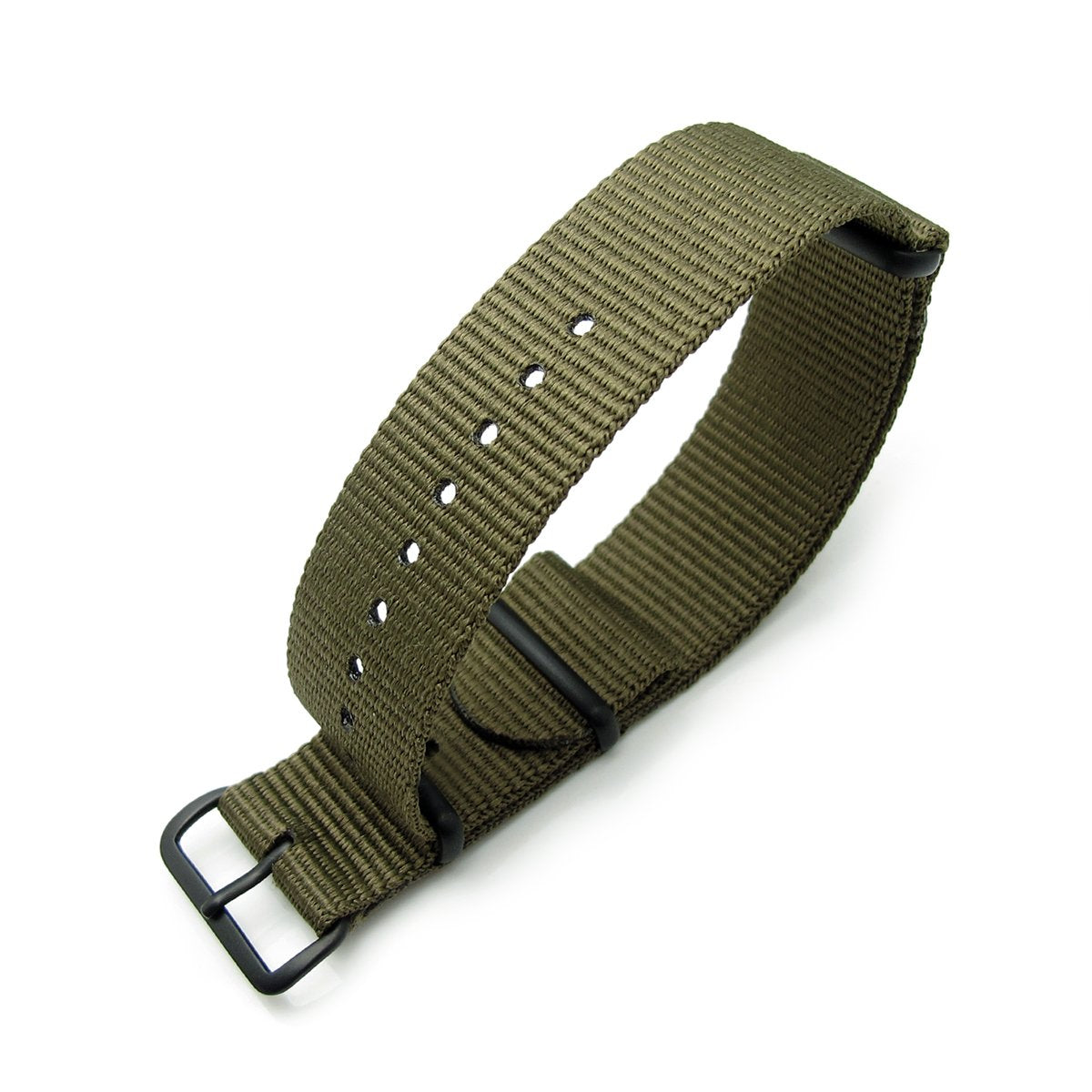 Nato 20mm 21mm or 22mm Heat Sealed Heavy Nylon PVD Black Buckle Military Green Strapcode Watch Bands