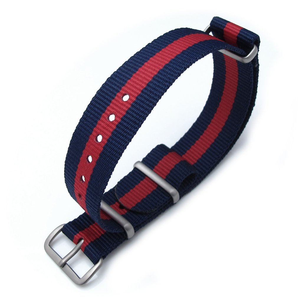 MiLTAT 18mm G10 military watch strap ballistic nylon armband Brushed Dark Blue & Red Stripes Strapcode Watch Bands