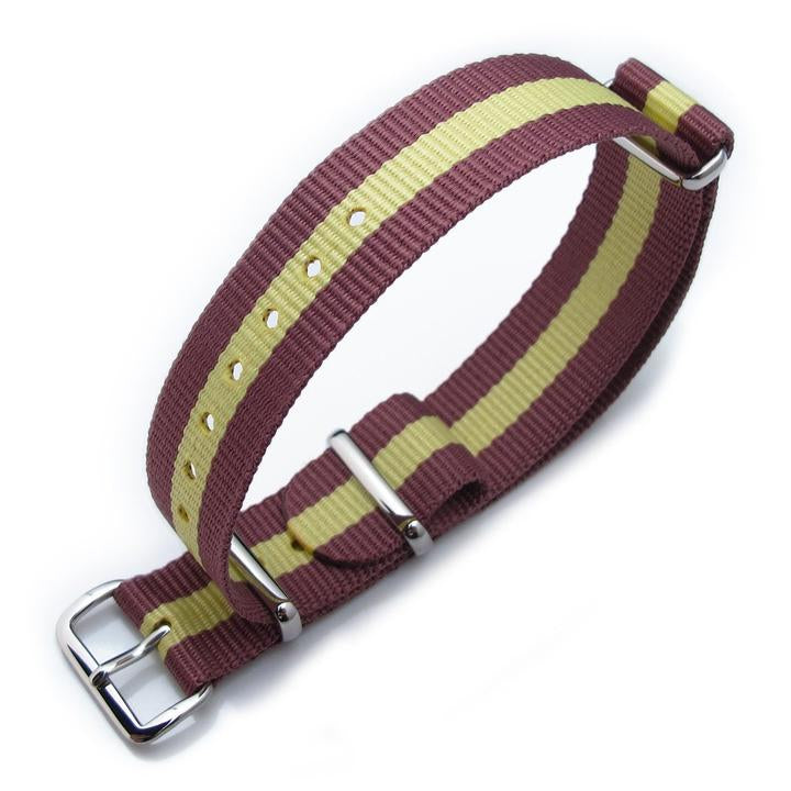 MiLTAT 18mm G10 military watch strap ballistic nylon armband, Polished - Burgundy Red &amp; Yellow Stripes Strapcode Watch Bands