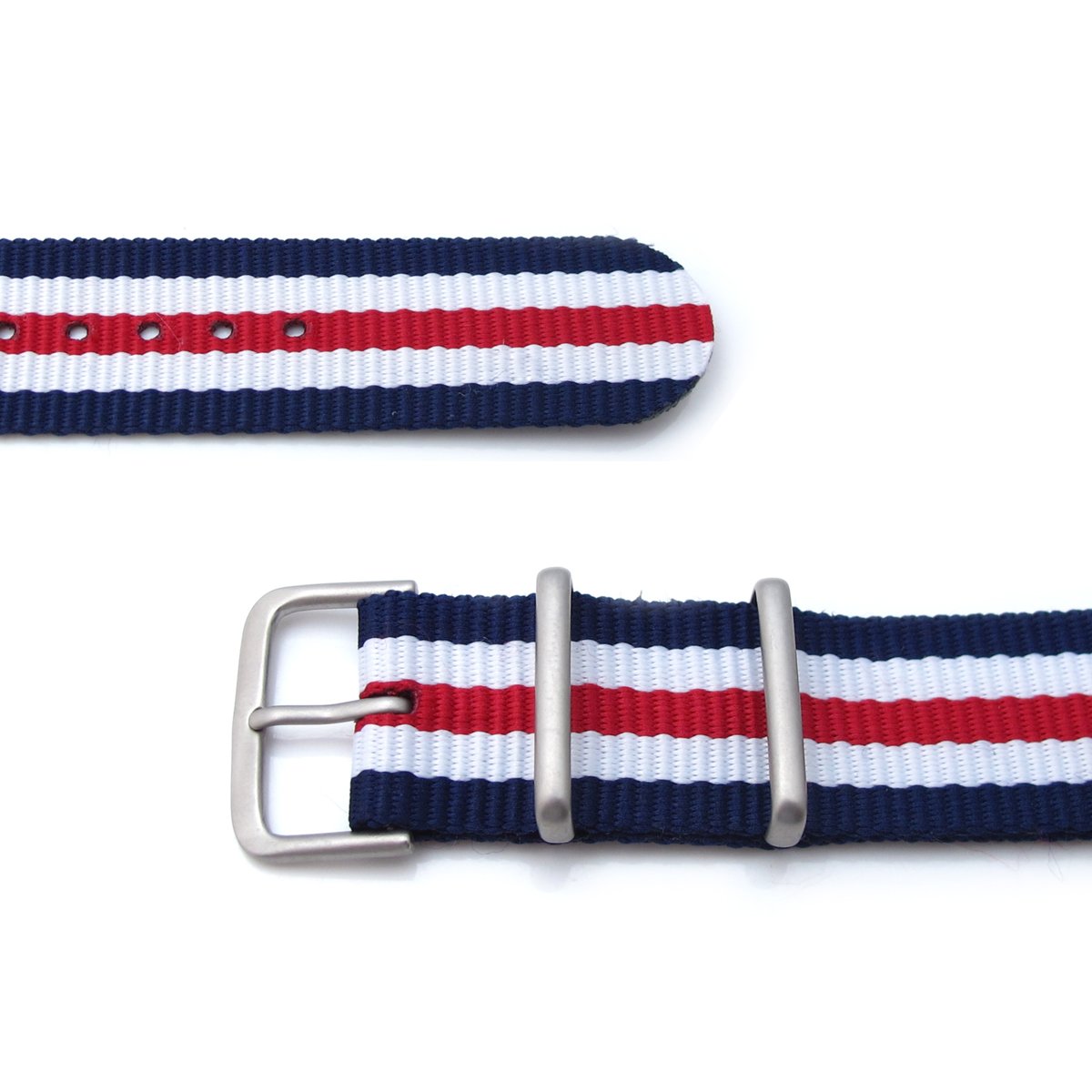 MiLTAT 18mm or 22mm G10 military watch strap ballistic nylon armband Sandblasted Navy White & Red Strapcode Watch Bands