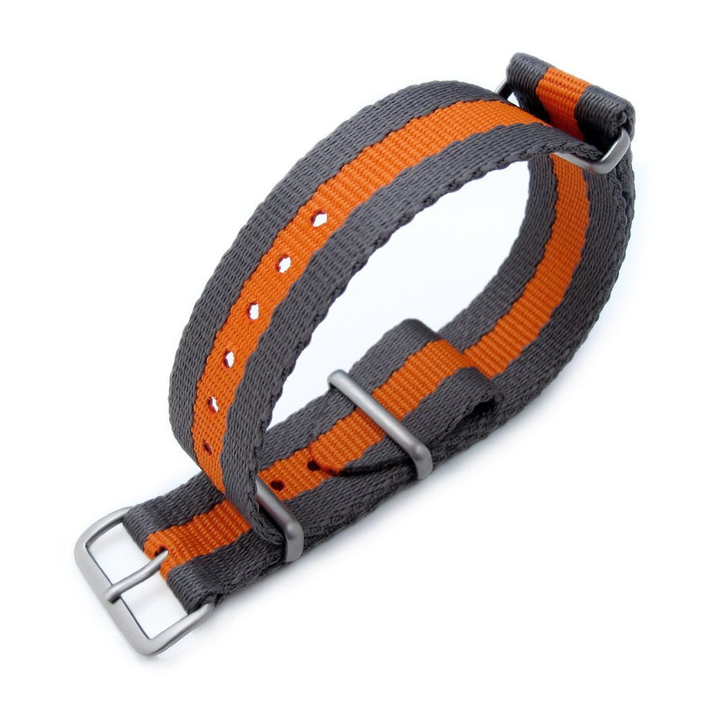 MiLTAT 20mm G10 Military NATO Watch Strap Sandwich Nylon Armband Brushed Grey & Orange Stripes Strapcode Watch Bands