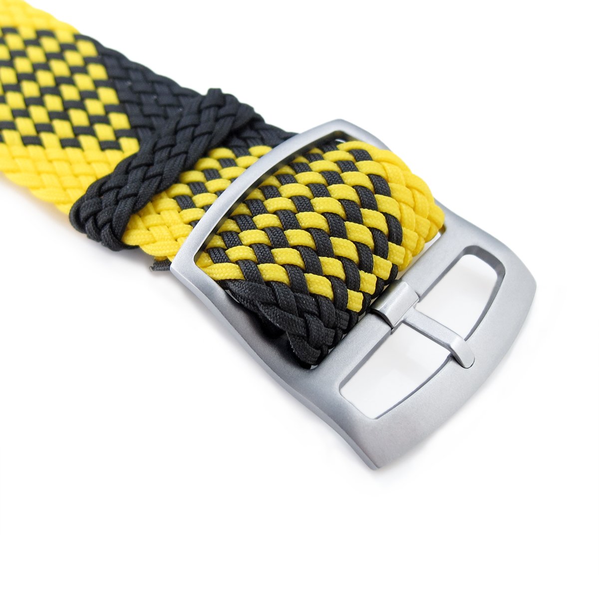 20mm MiLTAT Perlon Watch Strap Black & Yellow Sandblasted Ladder Lock Slider Buckle Strapcode Watch Bands