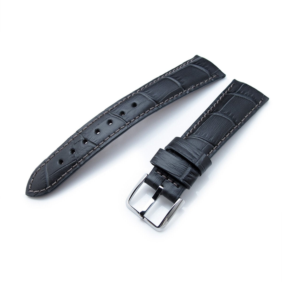20mm or 22mm CrocoCalf (Croco Grain) Dark Grey Semi-Curved Watch strap Polished Buckle Strapcode Watch Bands