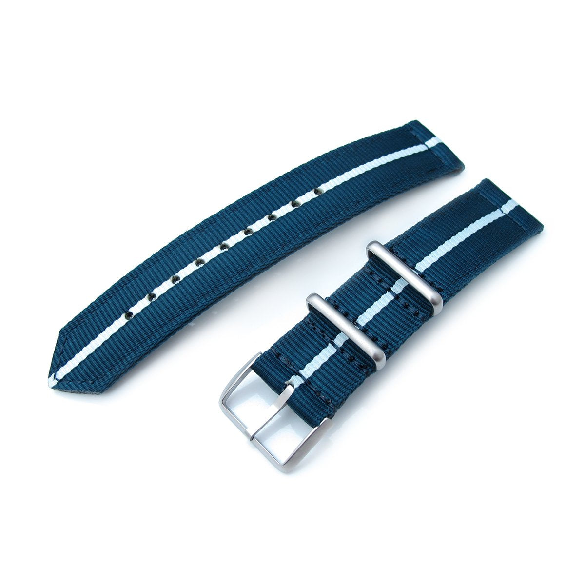 20mm Two Piece WW2 G10 Nylon Navy Blue &amp; White Brushed Buckle Strapcode Watch Bands