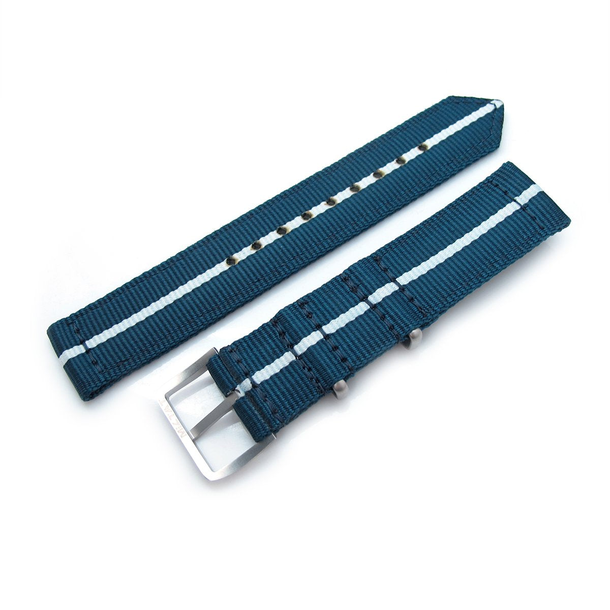 20mm Two Piece WW2 G10 Nylon Navy Blue & White Brushed Buckle Strapcode Watch Bands