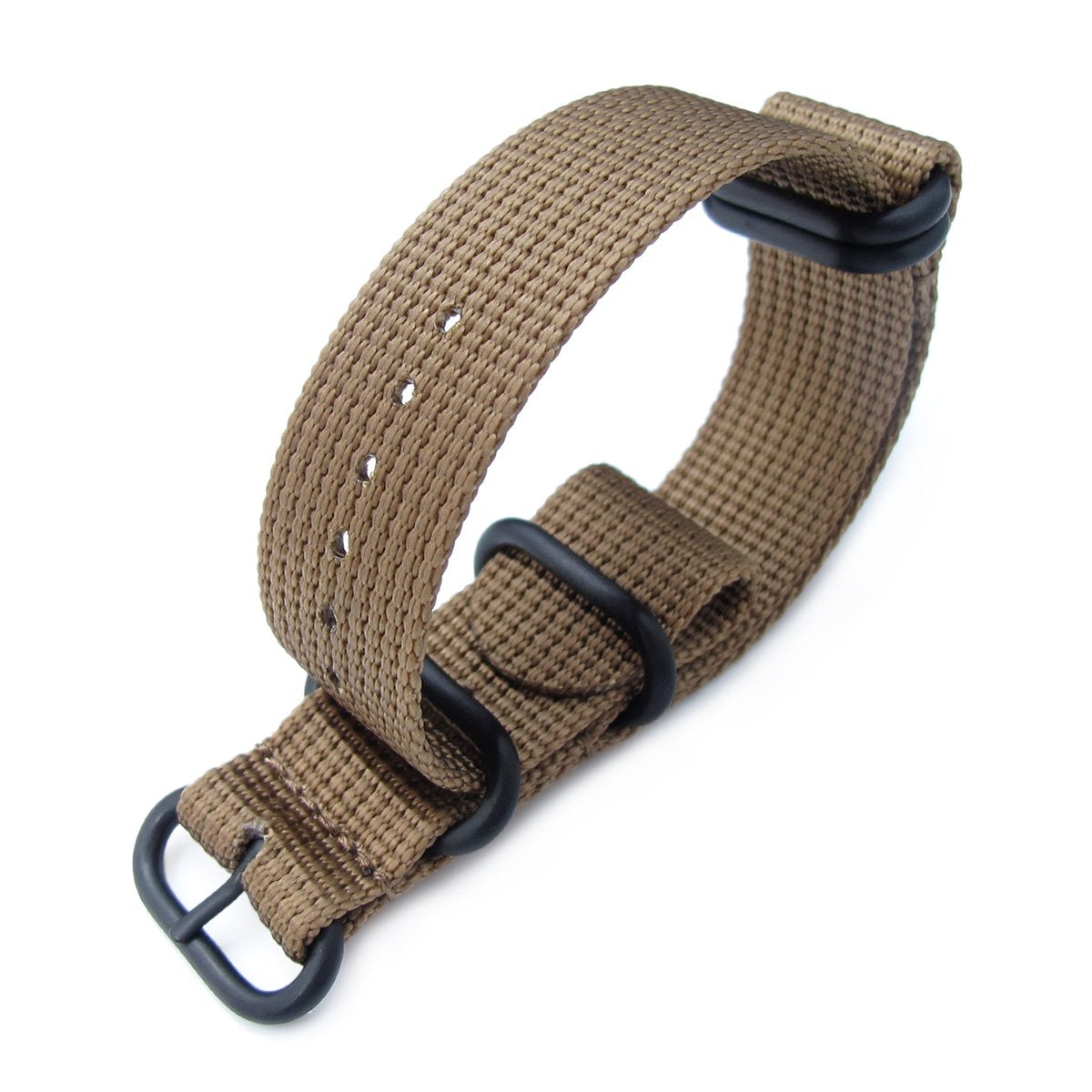 MiLTAT 20mm or 22mm 5 Rings G10 Zulu Water Repellent 3D Nylon Tan Brown PVD Black Strapcode Watch Bands