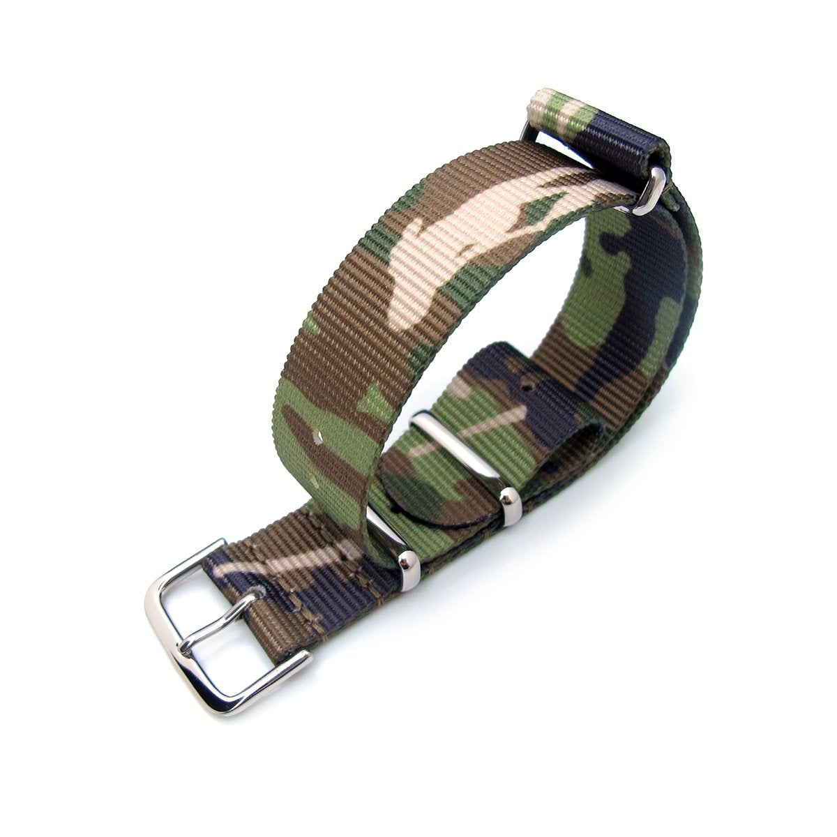20mm NATO G10 Nylon Military Watch Strap Woodland Camouflage Polished Strapcode Watch Bands
