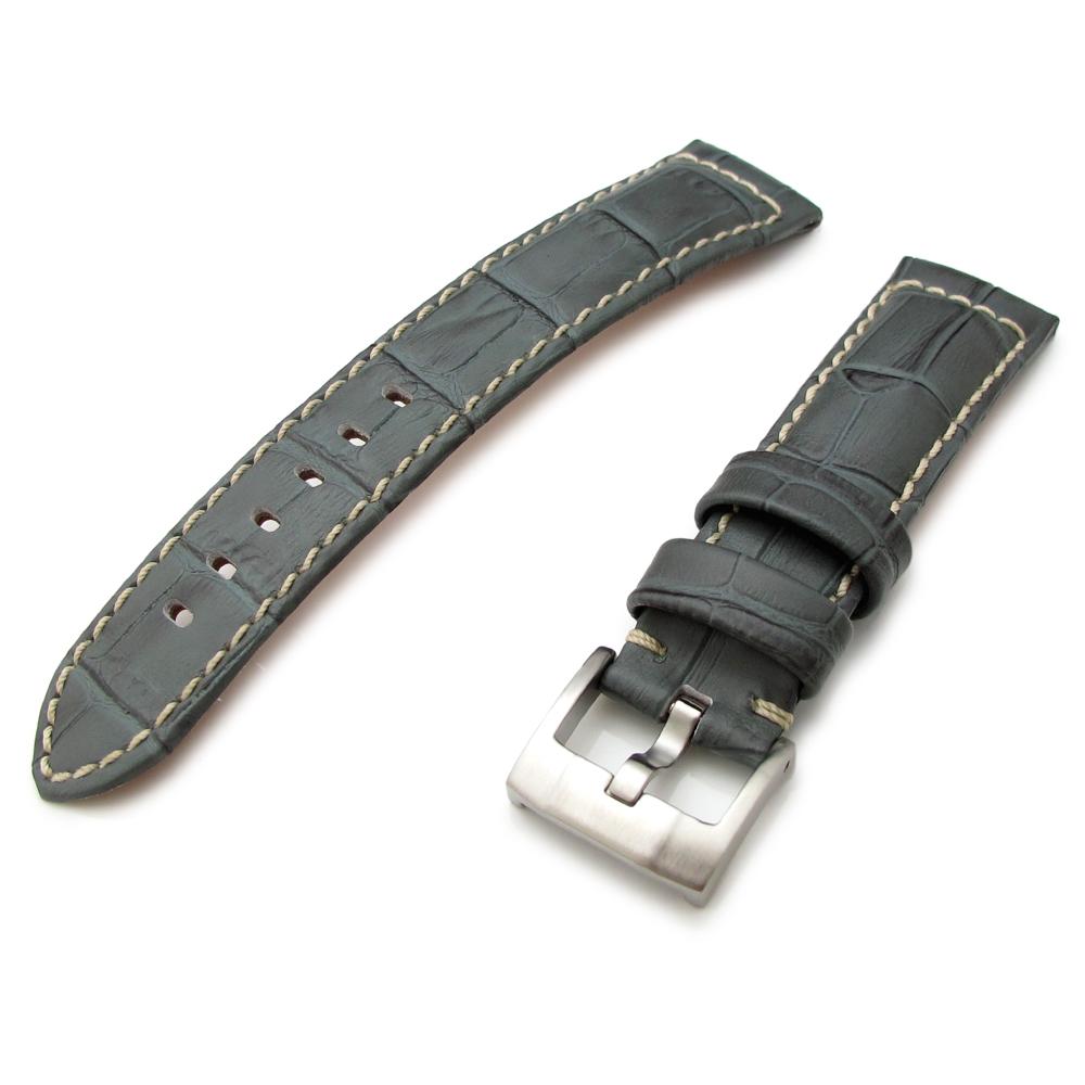 20mm 23mm 24mm CrocoCalf (Croco Grain) Light Grey Watch Strap with Beige St. Strapcode Watch Bands