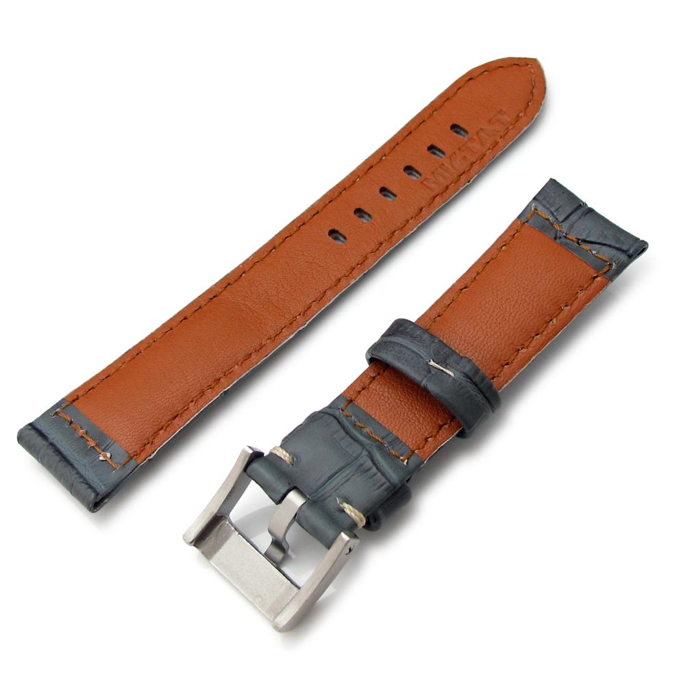 20mm 23mm 24mm CrocoCalf (Croco Grain) Light Grey Watch Strap with Beige St. Strapcode Watch Bands