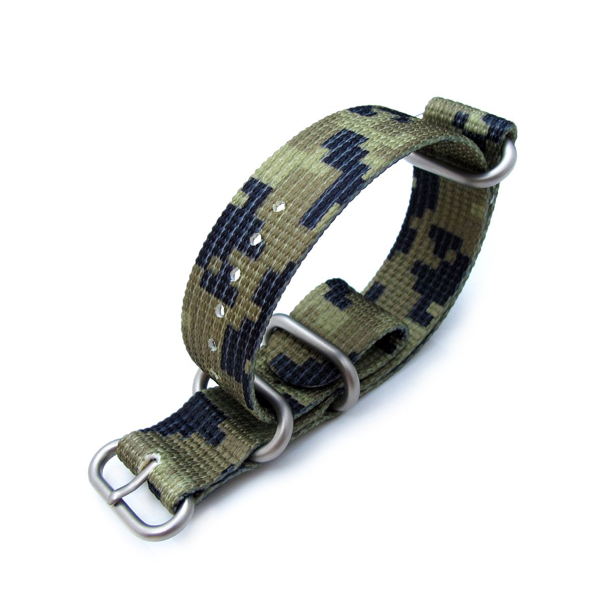 MiLTAT 21mm 3 Rings Zulu JB military watch strap 3D woven nylon armband Green Camouflage Brushed Strapcode Watch Bands